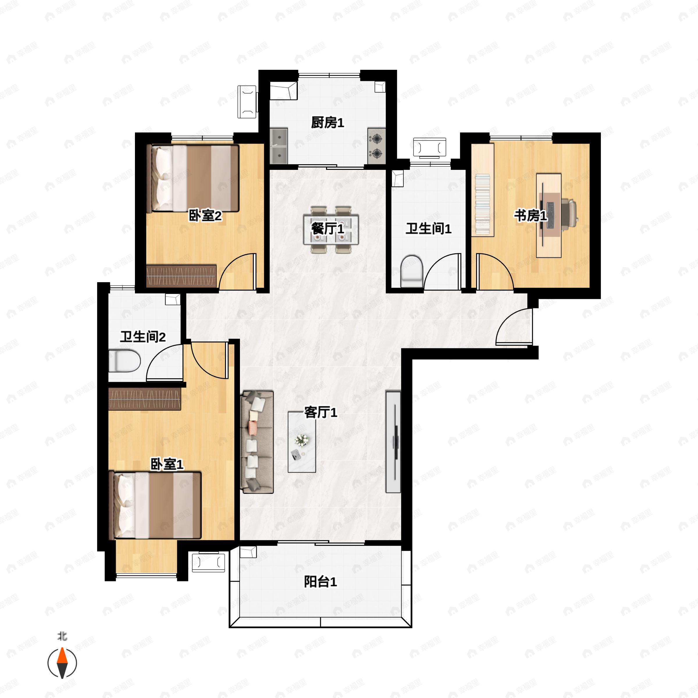 3室2厅2卫建面122平户型图