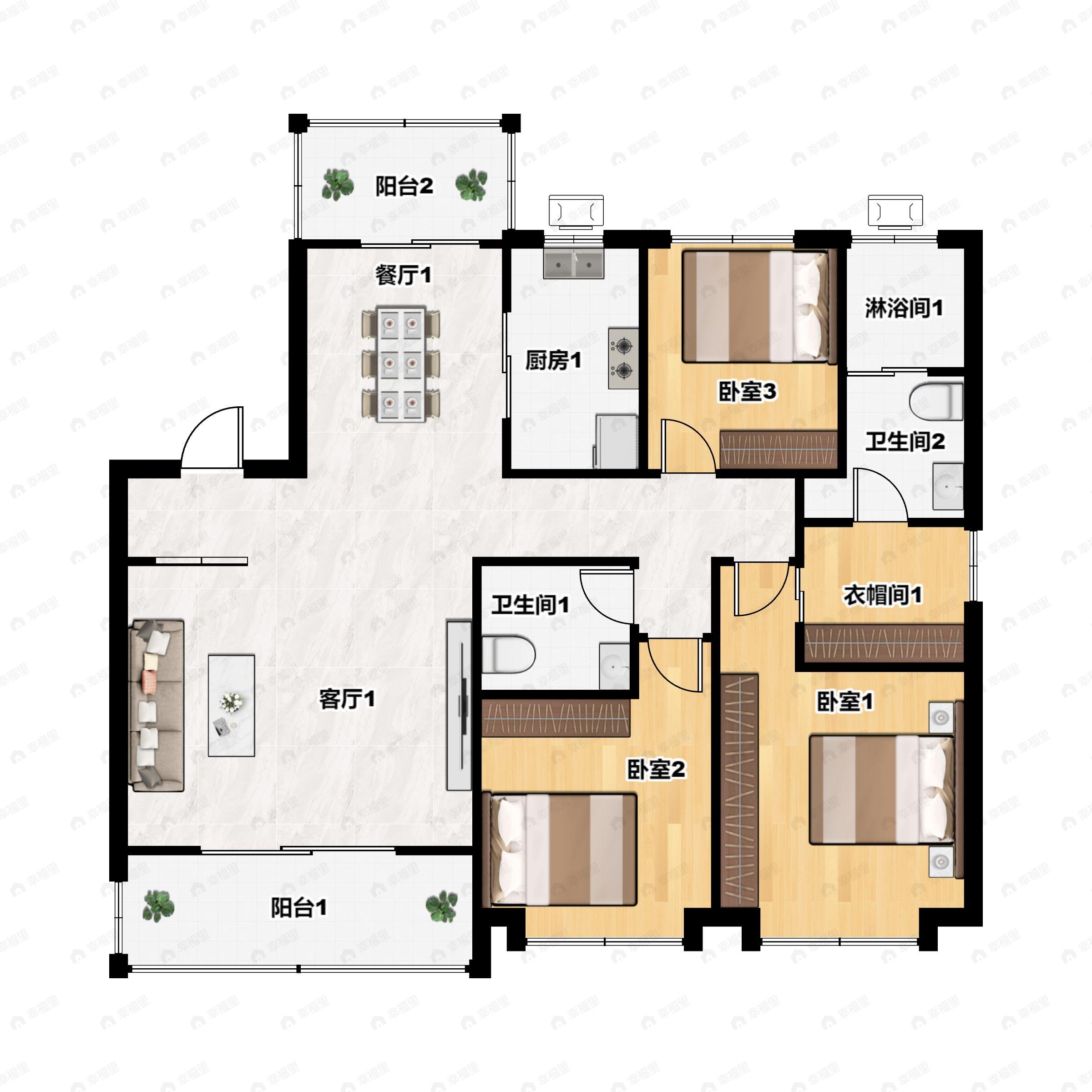 3室2厅2卫建面165平户型图