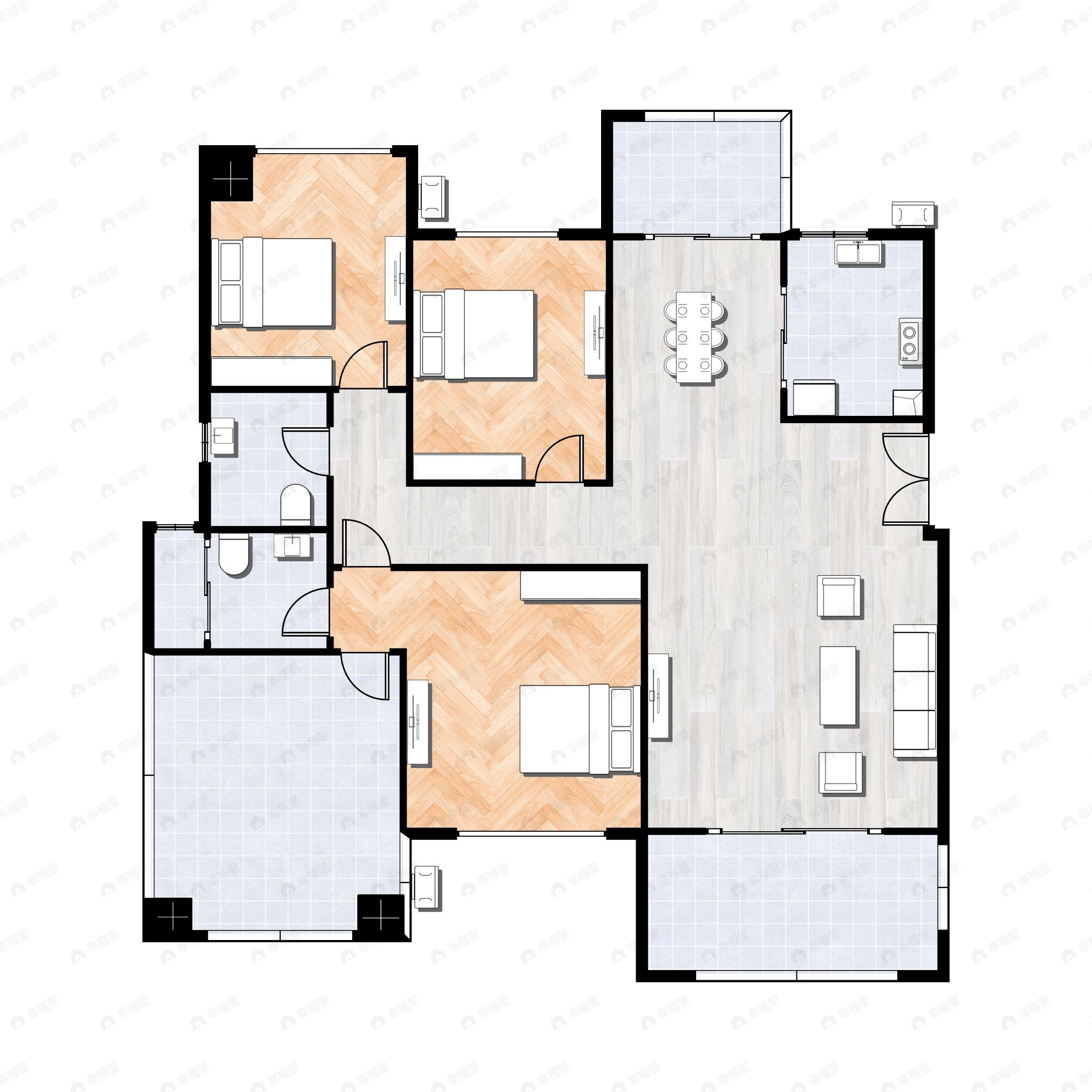 3室2厅2卫建面114平户型图