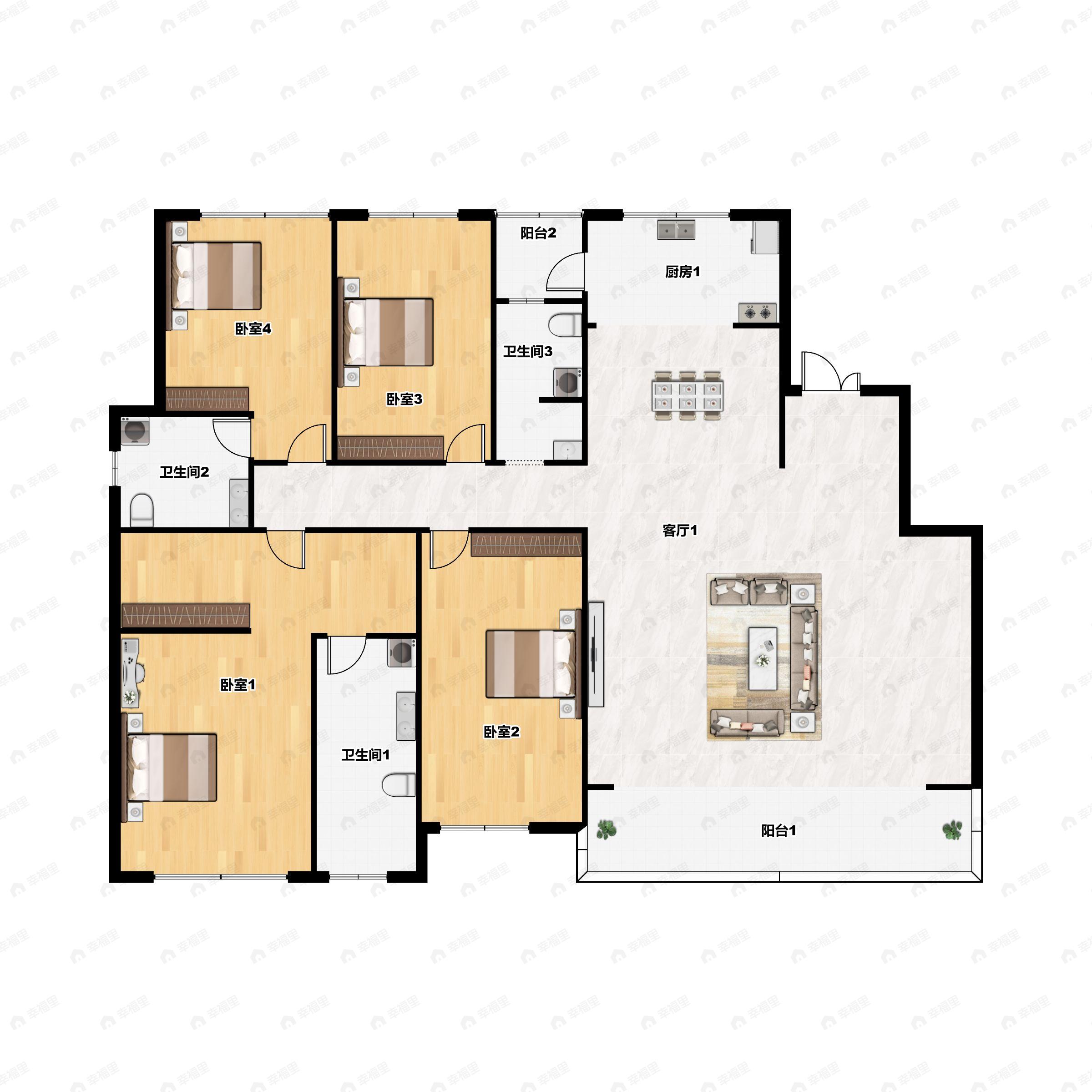 4室2厅3卫建面213m²南户型图