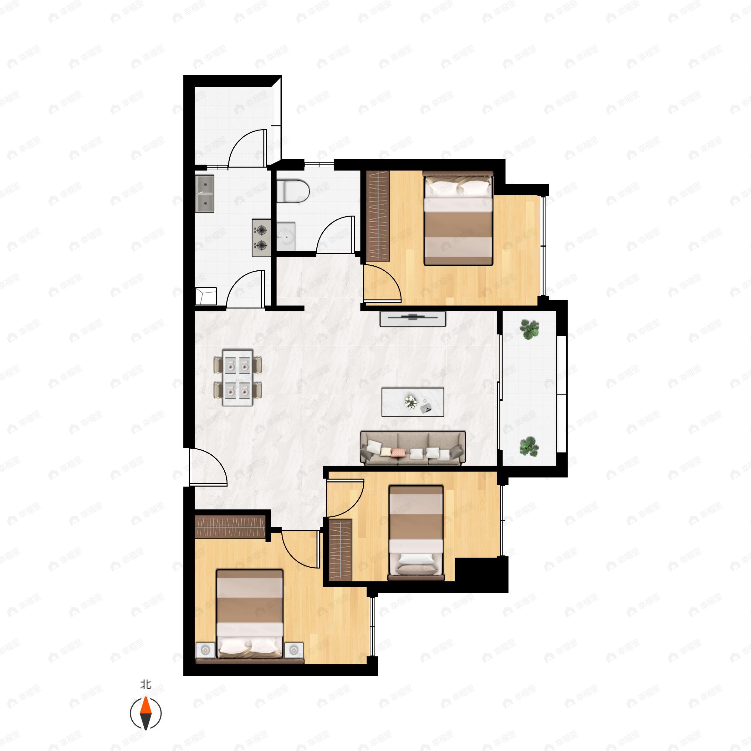 3室2厅1卫建面79平南户型图