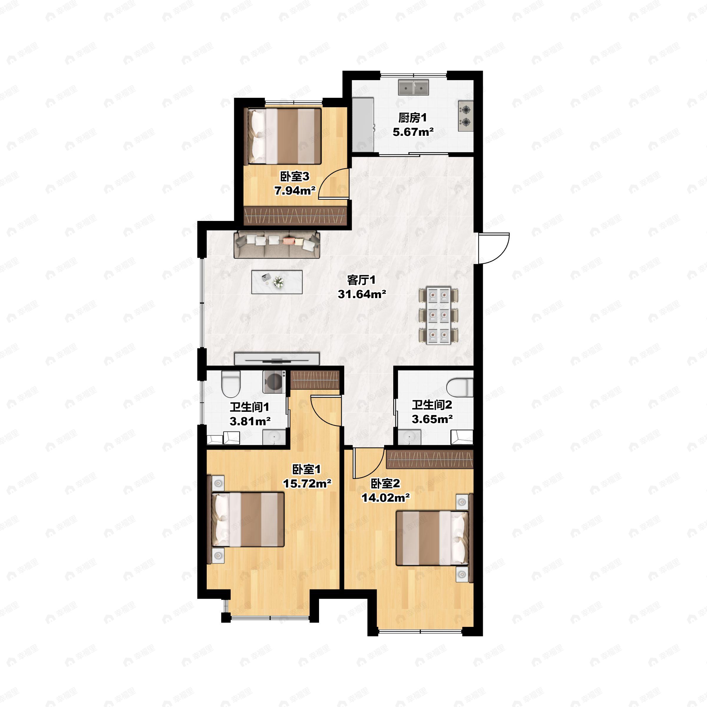 巨华融城百汇3室2厅2卫户型图
