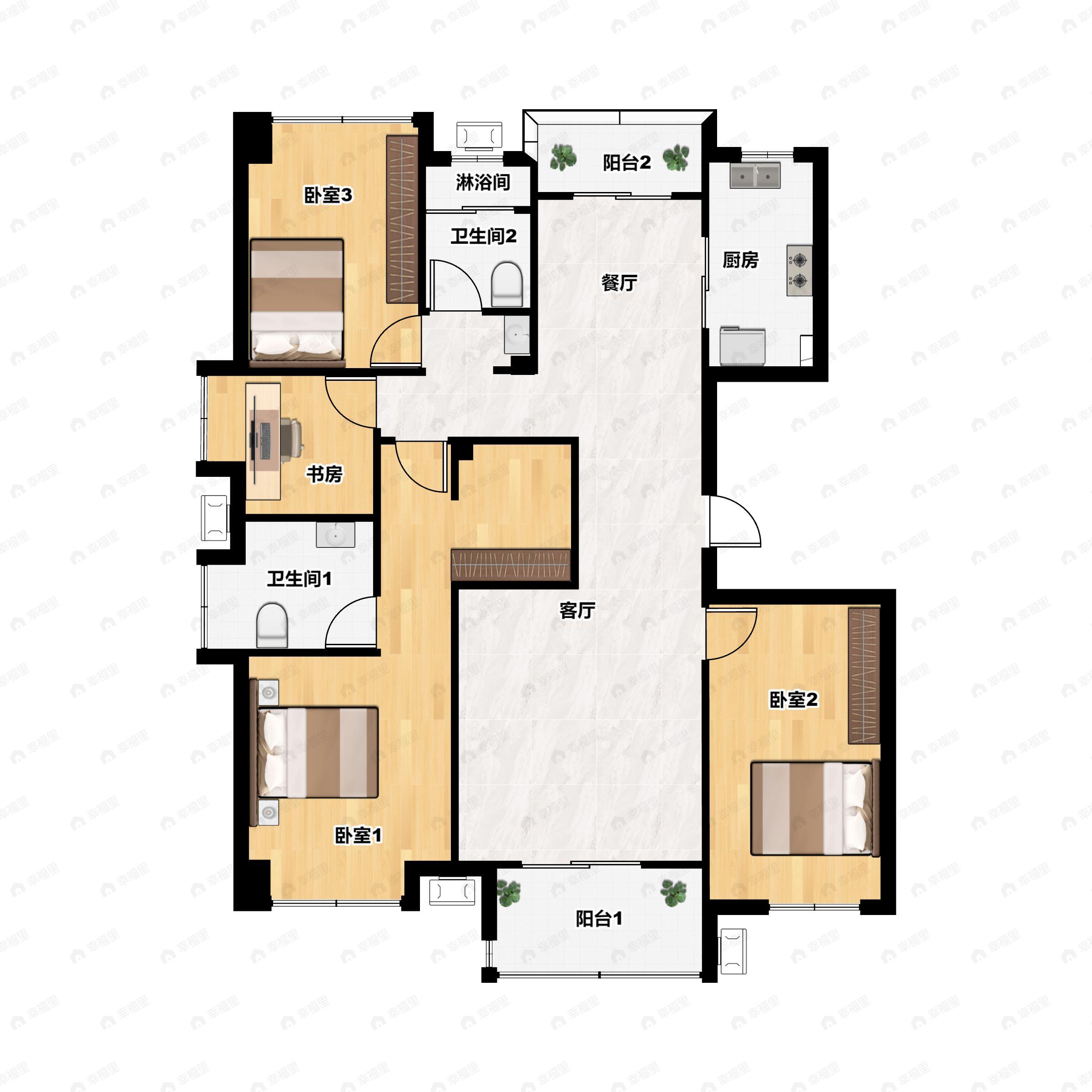 3室2厅2卫建面149平南|北户型图