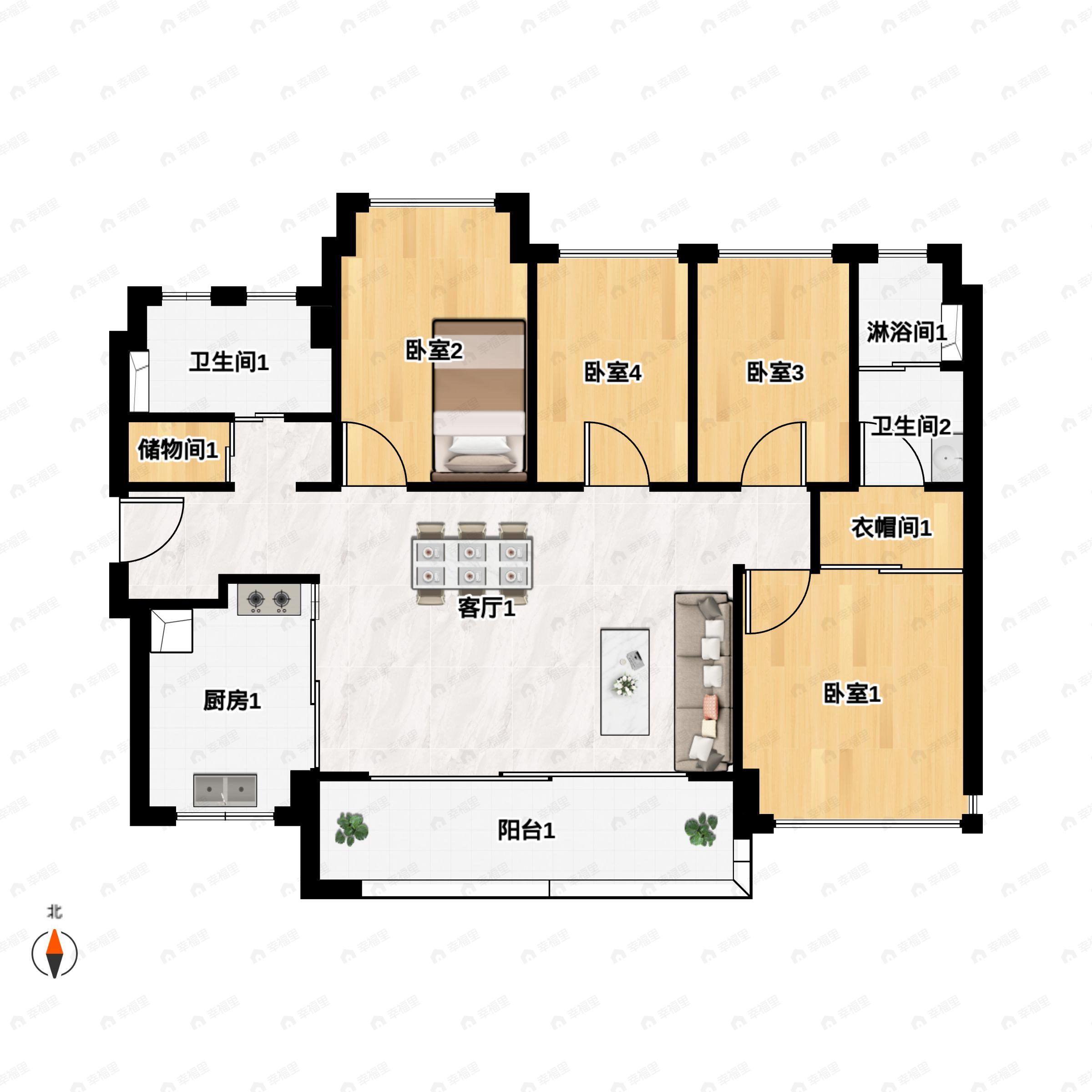 4室2厅2卫建面112平南户型图