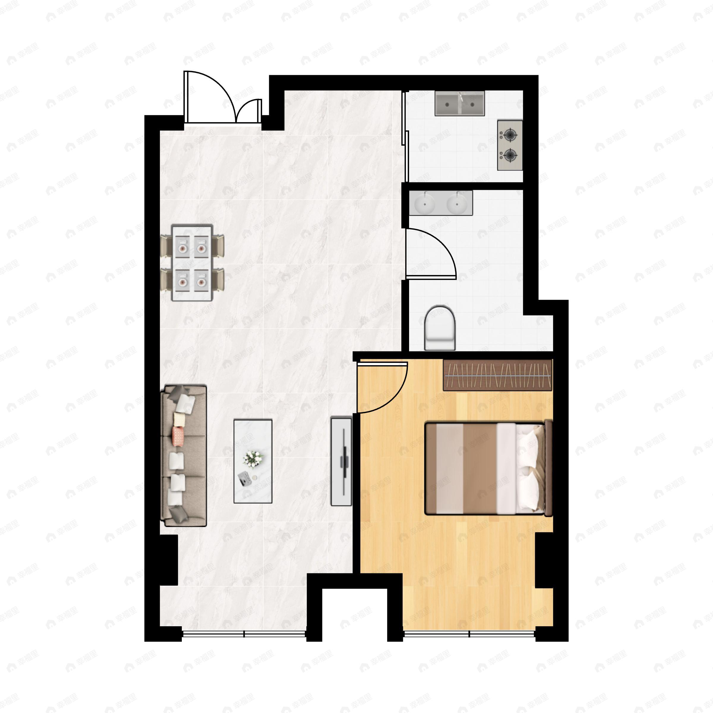 1室2厅1卫建面67平户型图