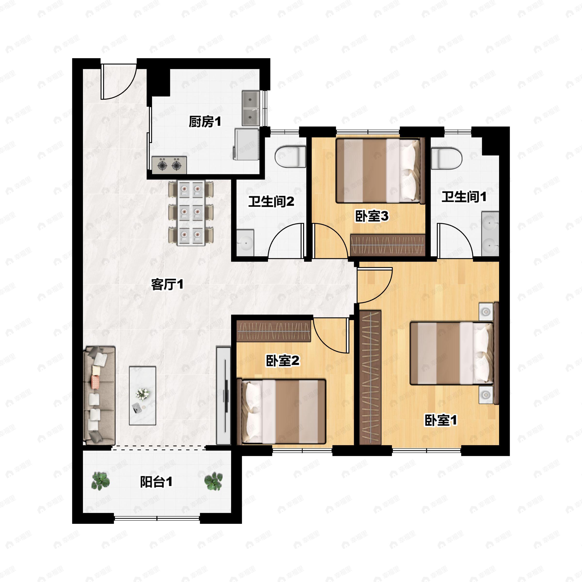 石家庄保利天汇3室2厅2卫户型图