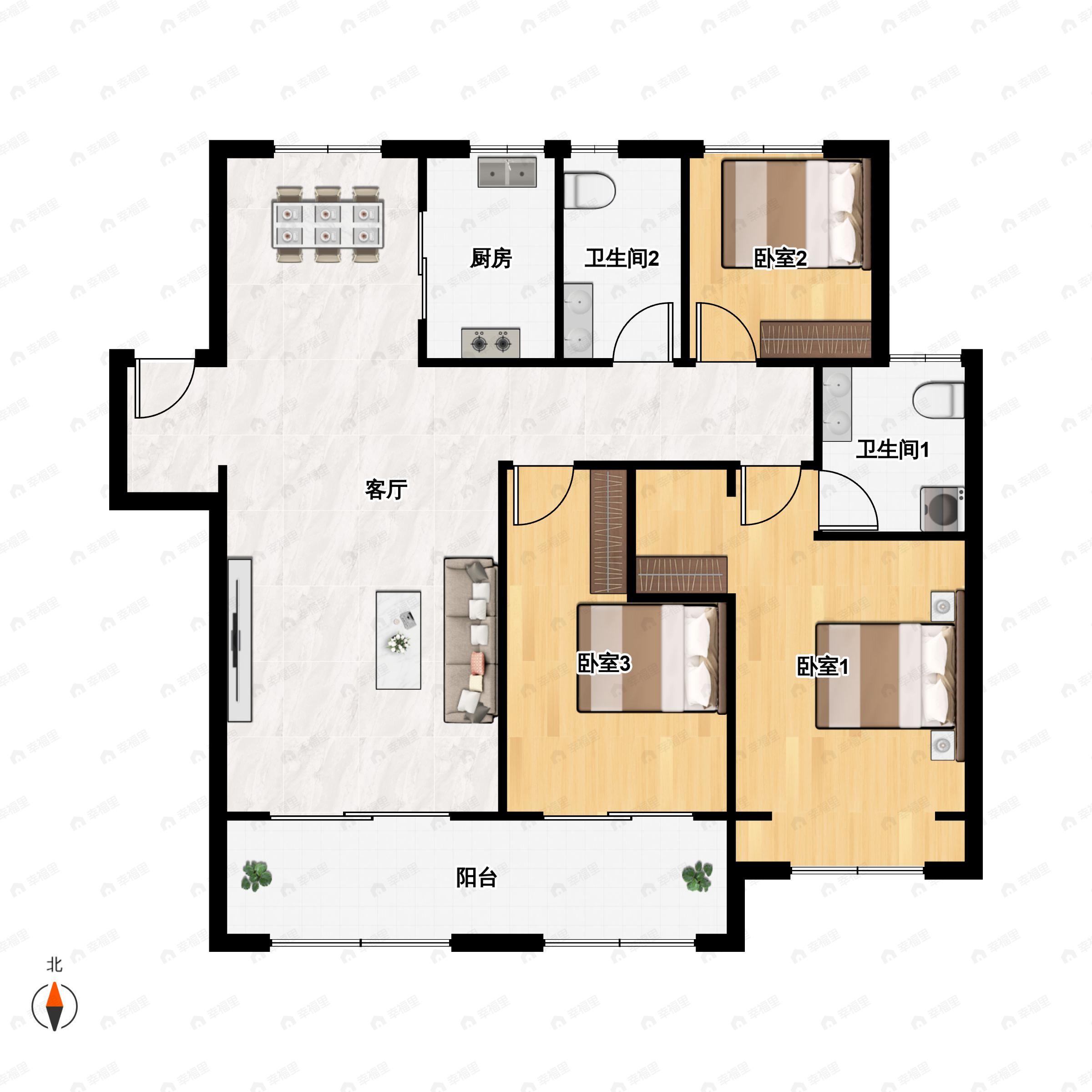3室2厅2卫建面118平户型图