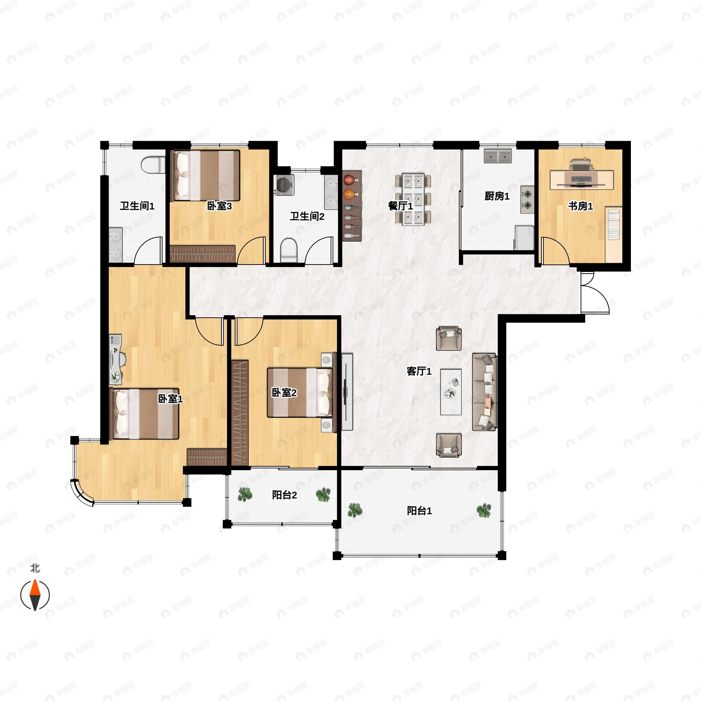 4室2厅2卫建面208平南户型图