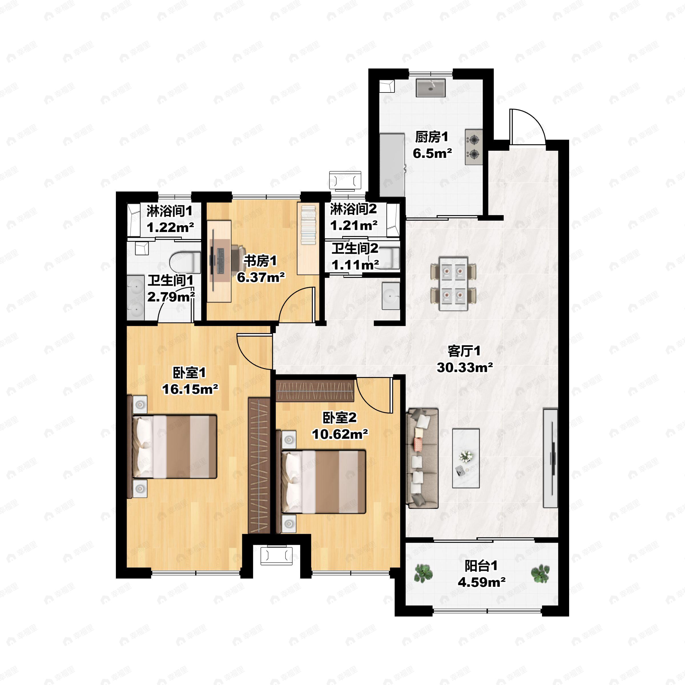 大家璞悦光年3室2厅2卫户型图