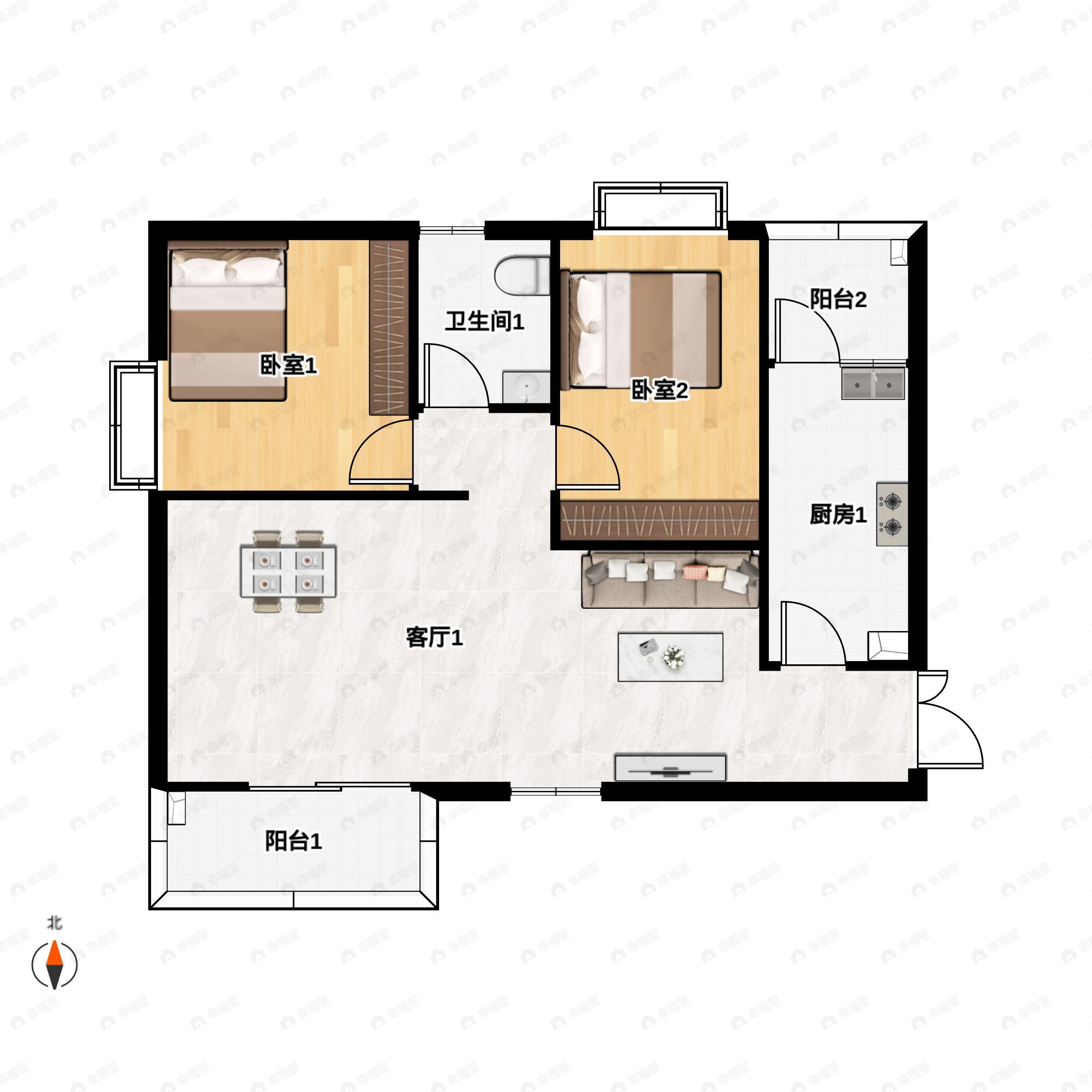 2室2厅1卫建面91平户型图