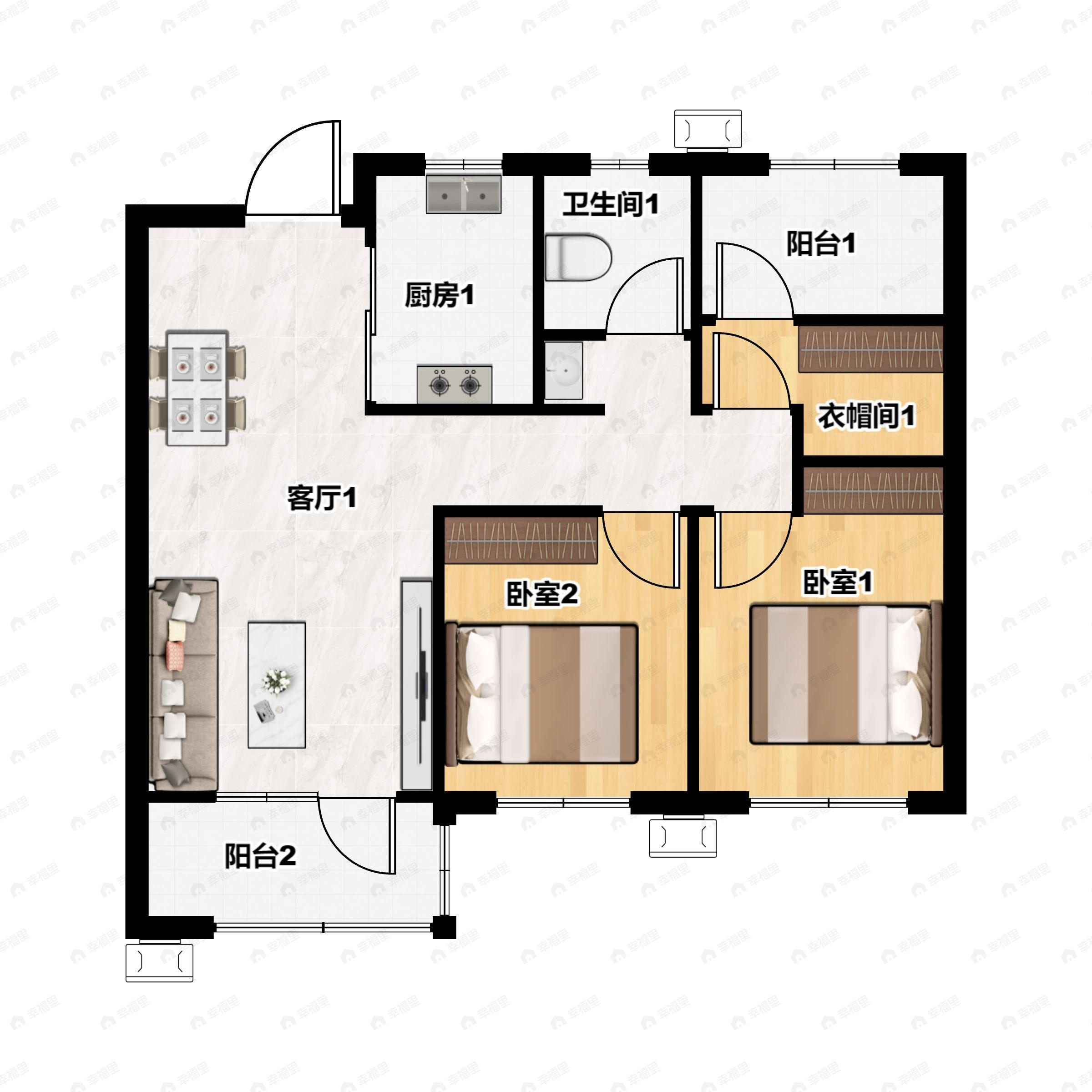 3室2厅1卫建面89平户型图