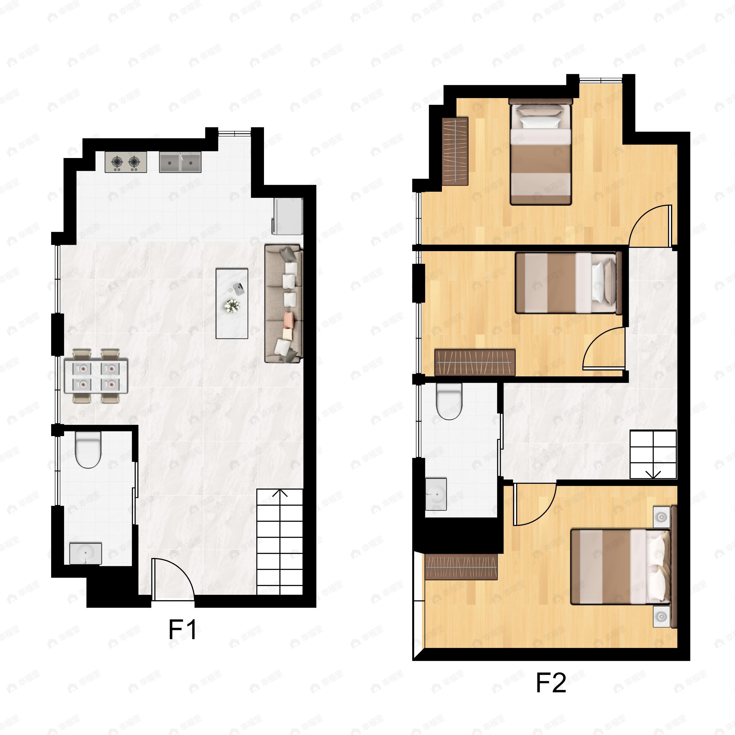 3室2厅2卫建面47平东北|西北|西南|东南户型图