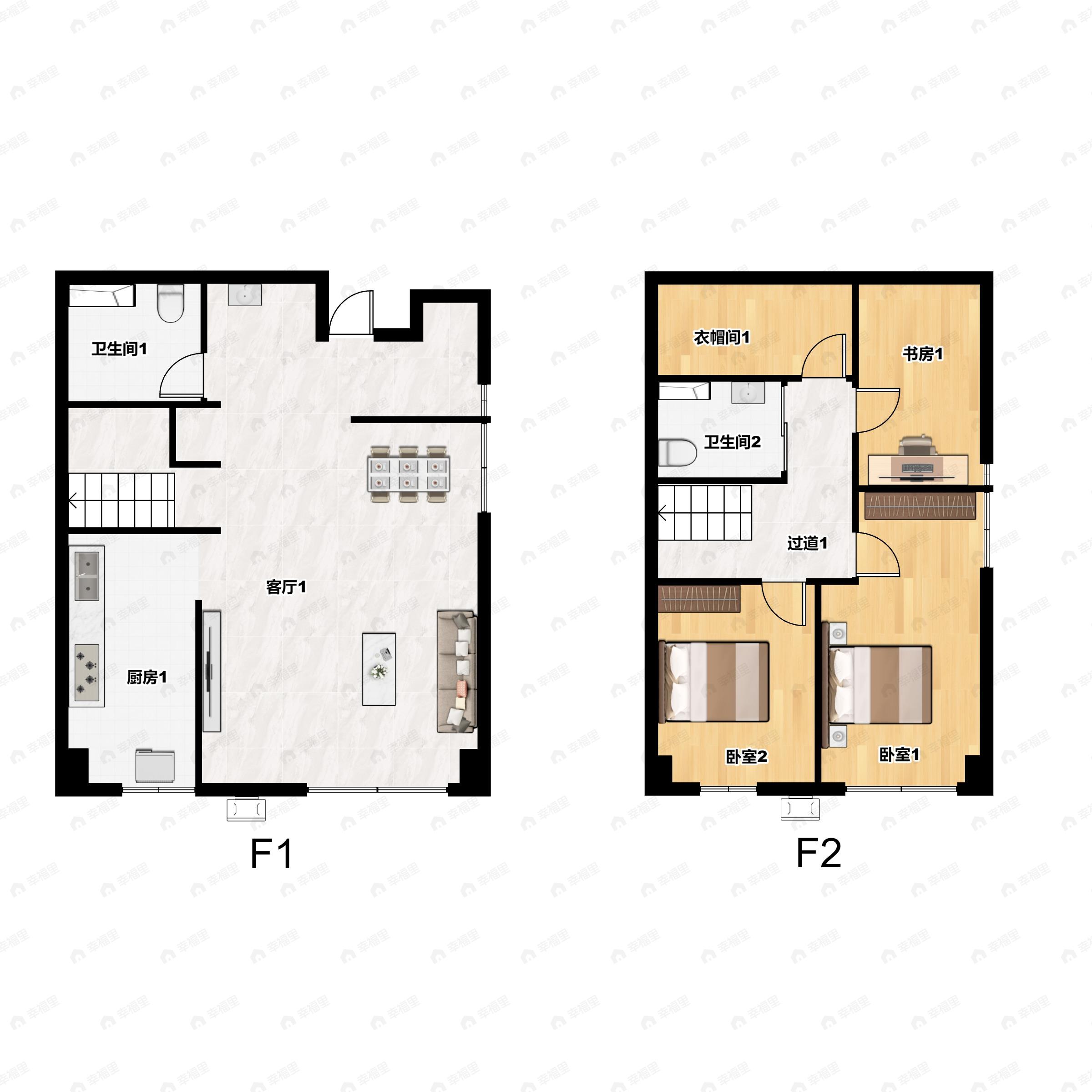 3室2厅2卫建面57平南户型图