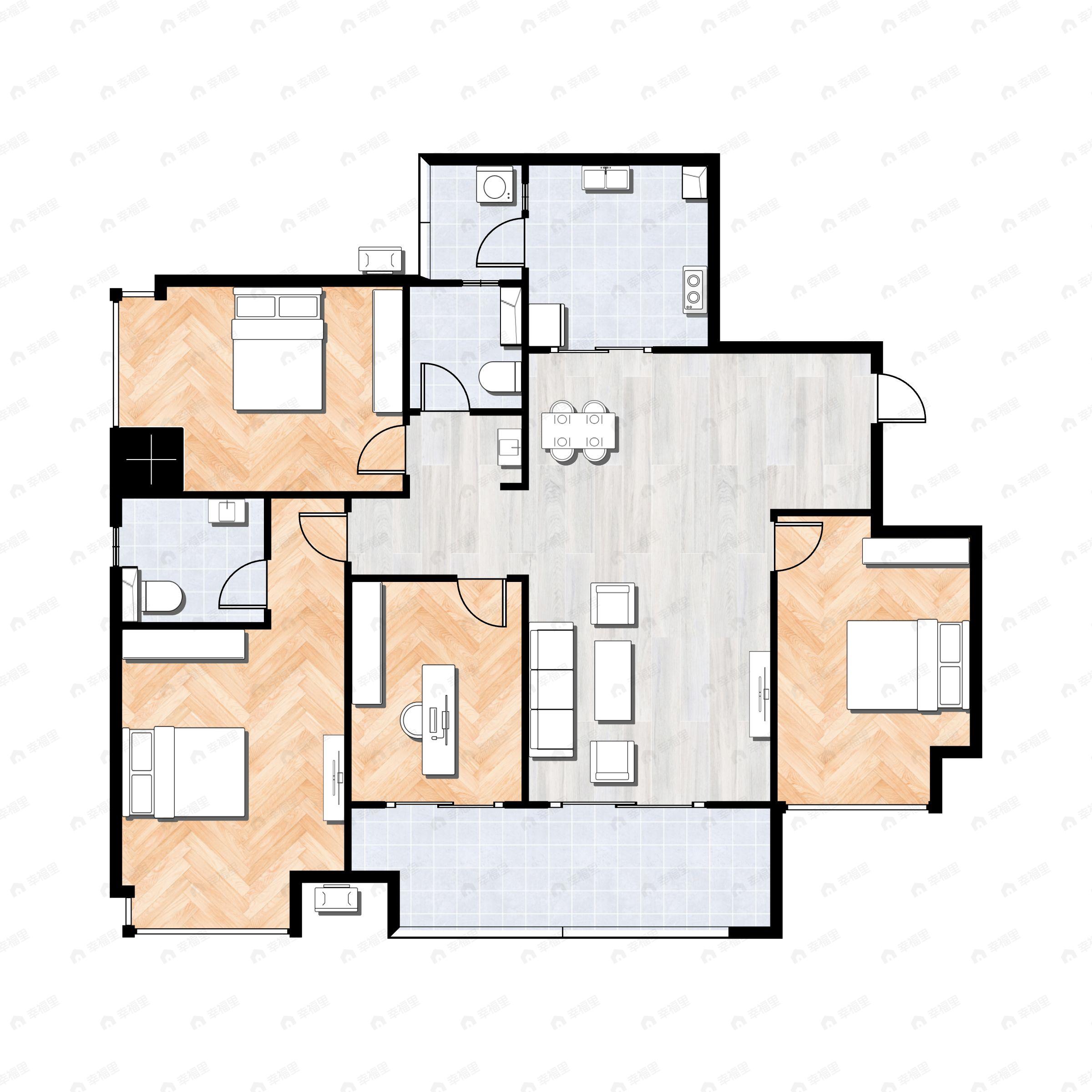 4室2厅2卫建面101平西南户型图