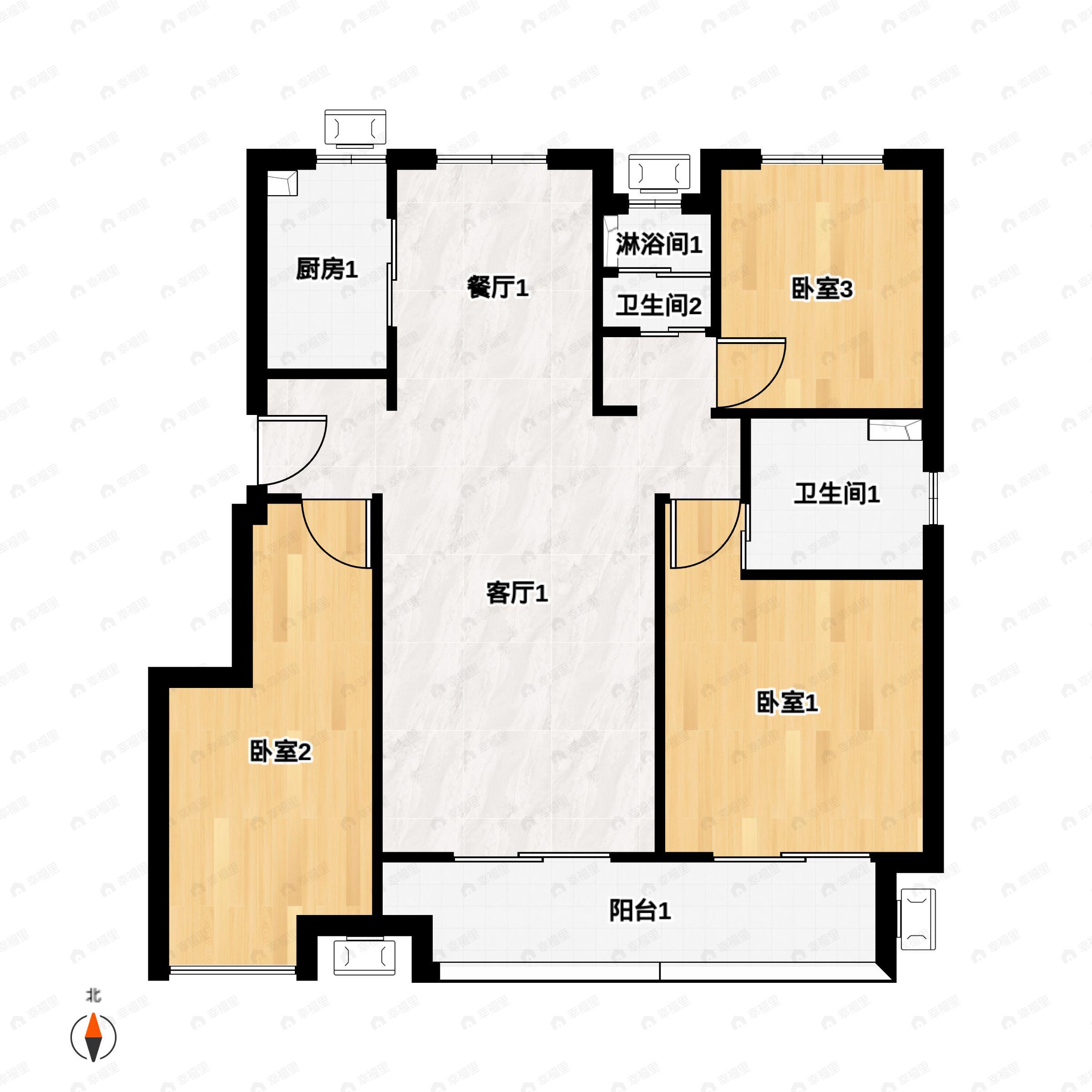 3室2厅2卫建面120平户型图