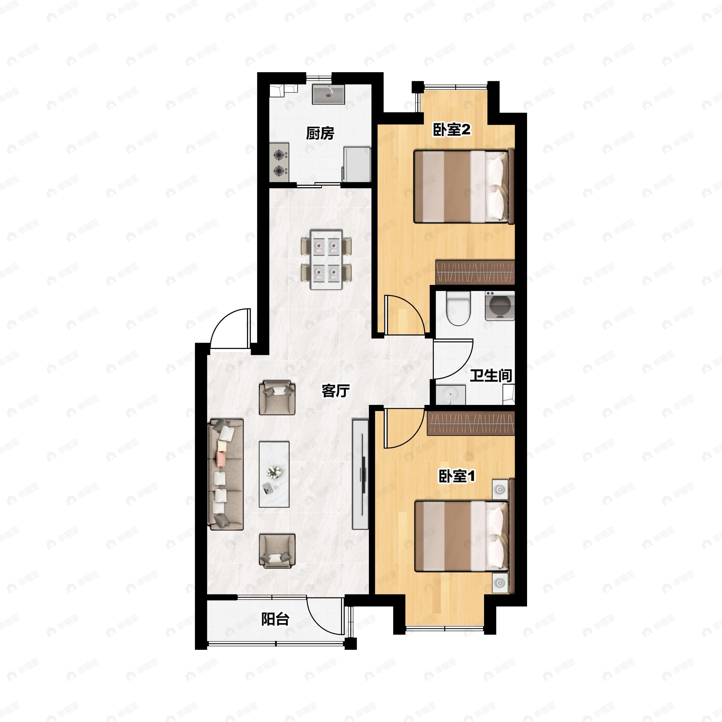 2室2厅1卫建面85平户型图