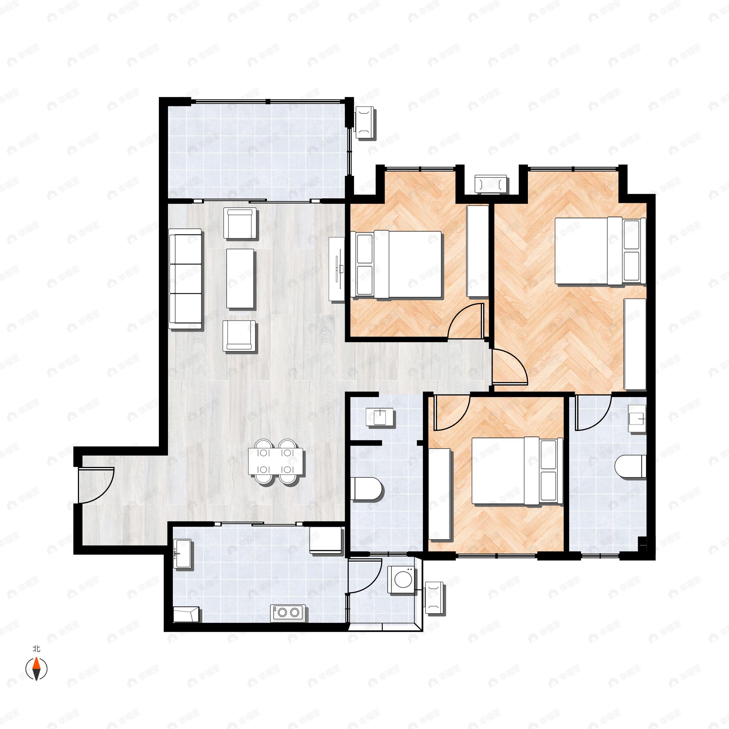 3室2厅2卫建面120平户型图