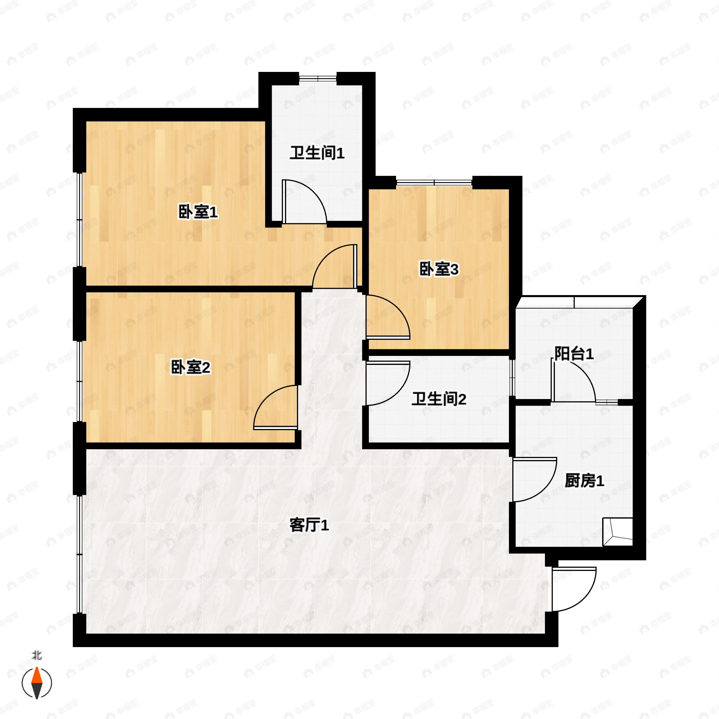 3室2厅2卫建面84平户型图