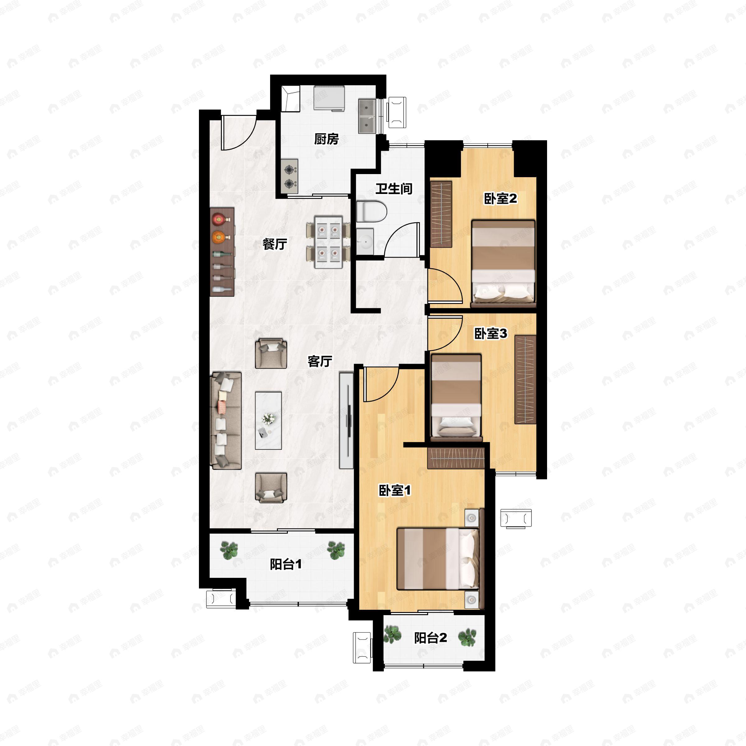 3室2厅1卫建面99平户型图