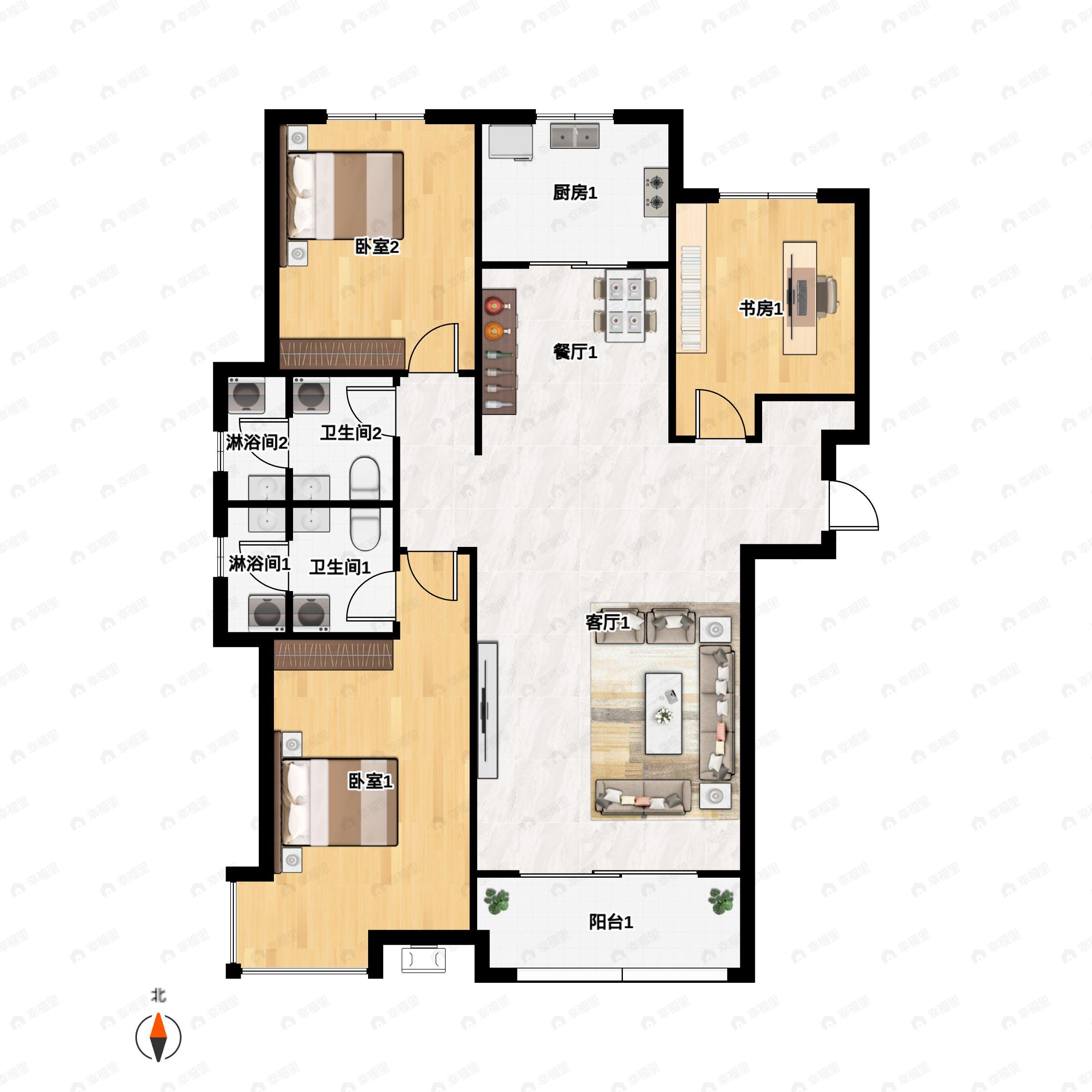 3室2厅2卫建面130平户型图