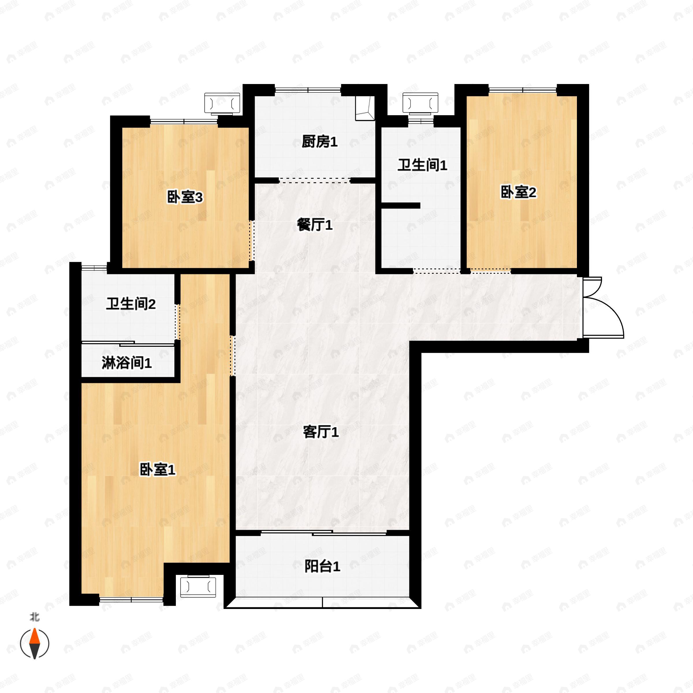 3室2厅2卫建面123平户型图