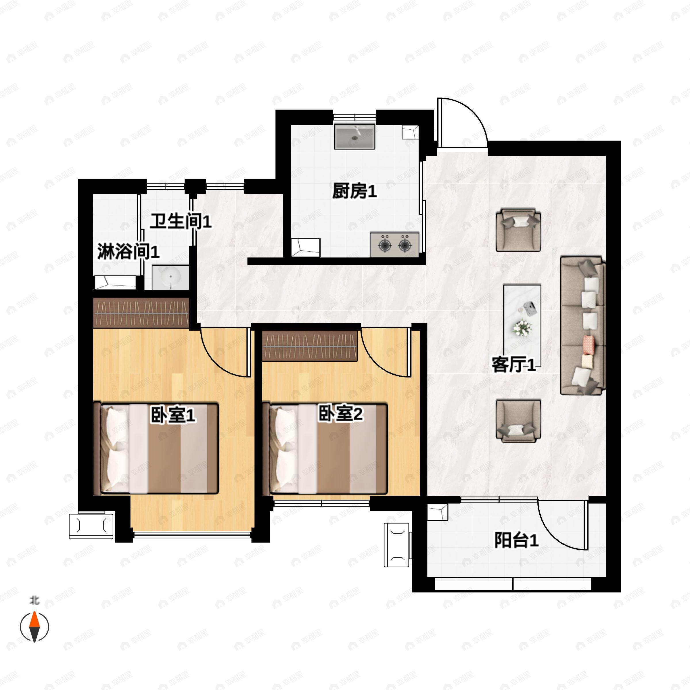 2室1厅1卫建面89平户型图