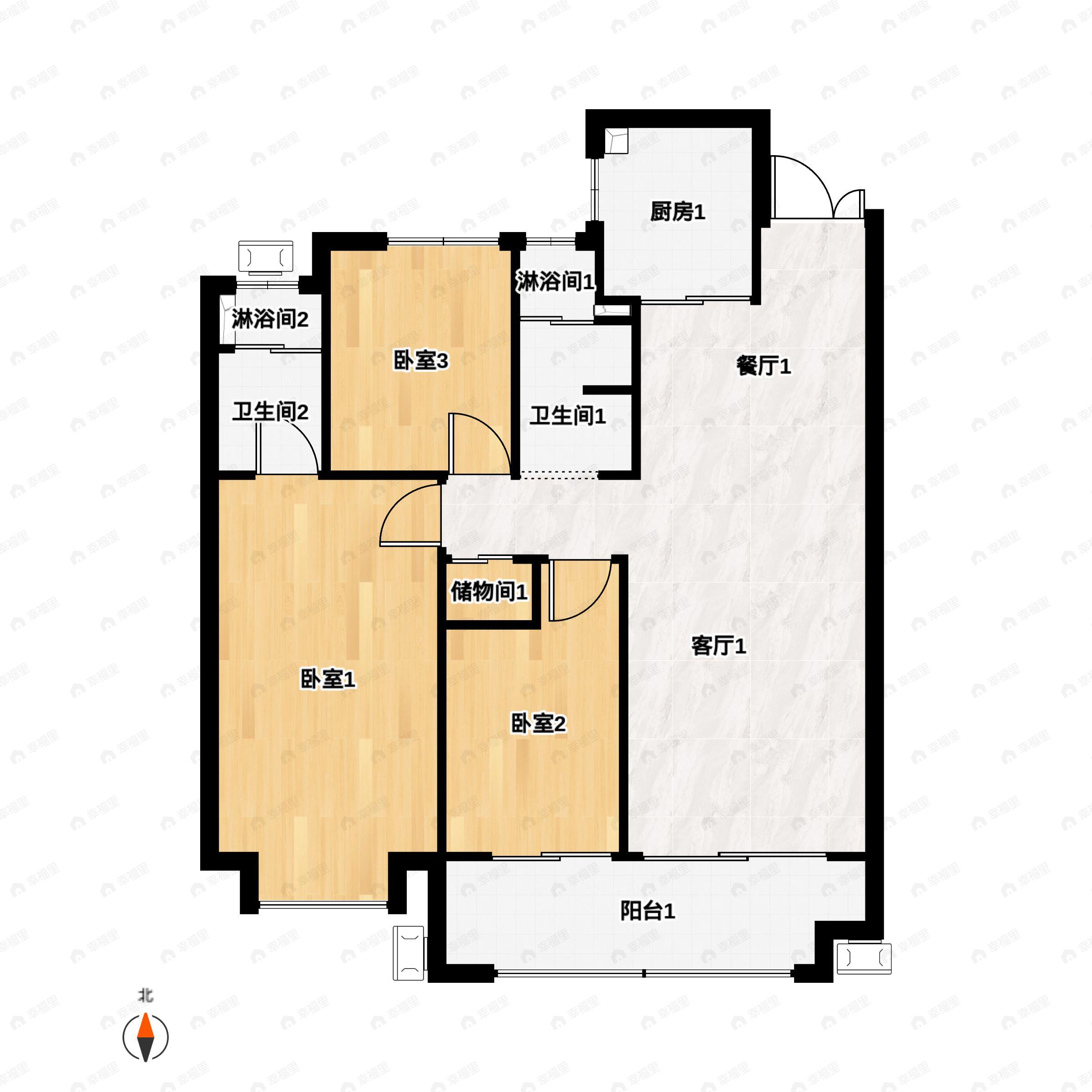 3室2厅2卫建面125平户型图