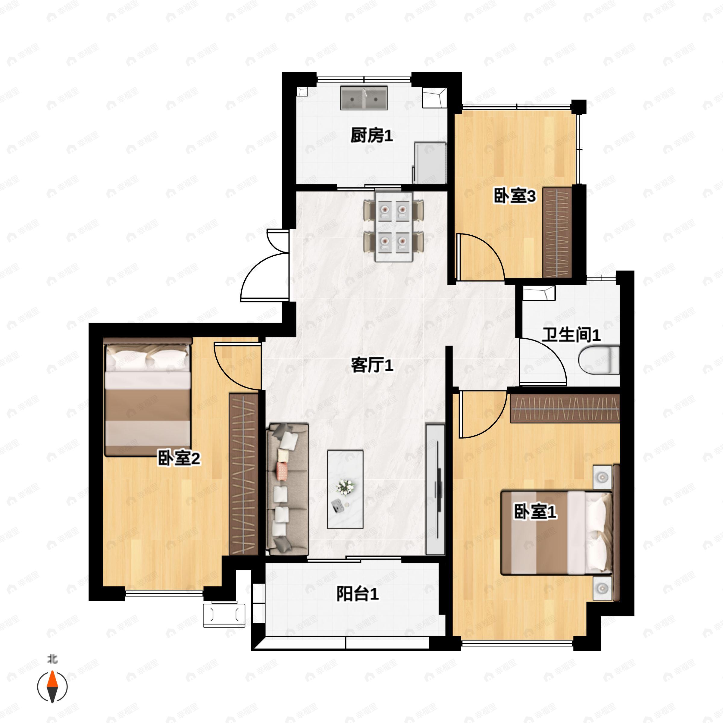 3室2厅1卫建面89平户型图