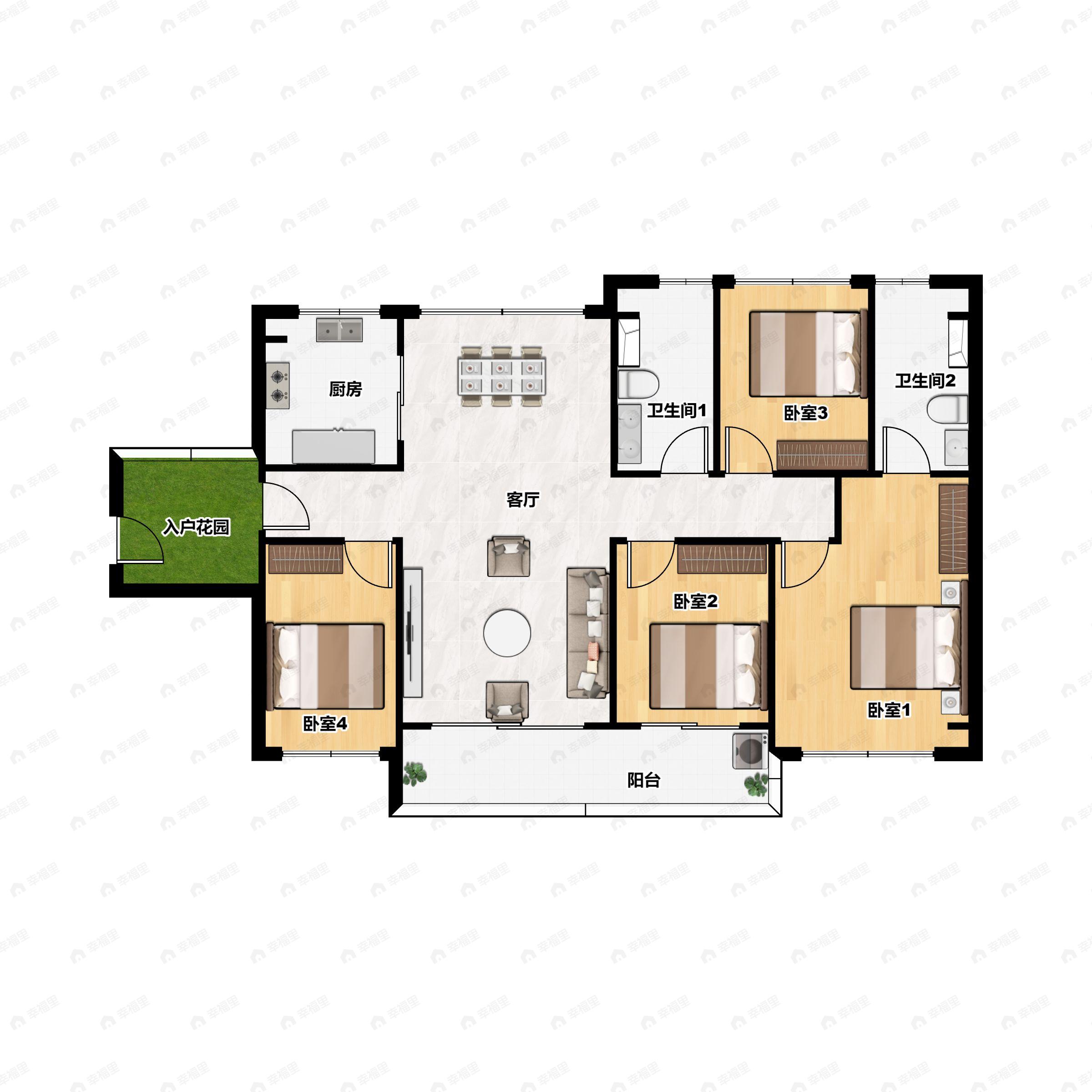 4室2厅2卫建面131平户型图