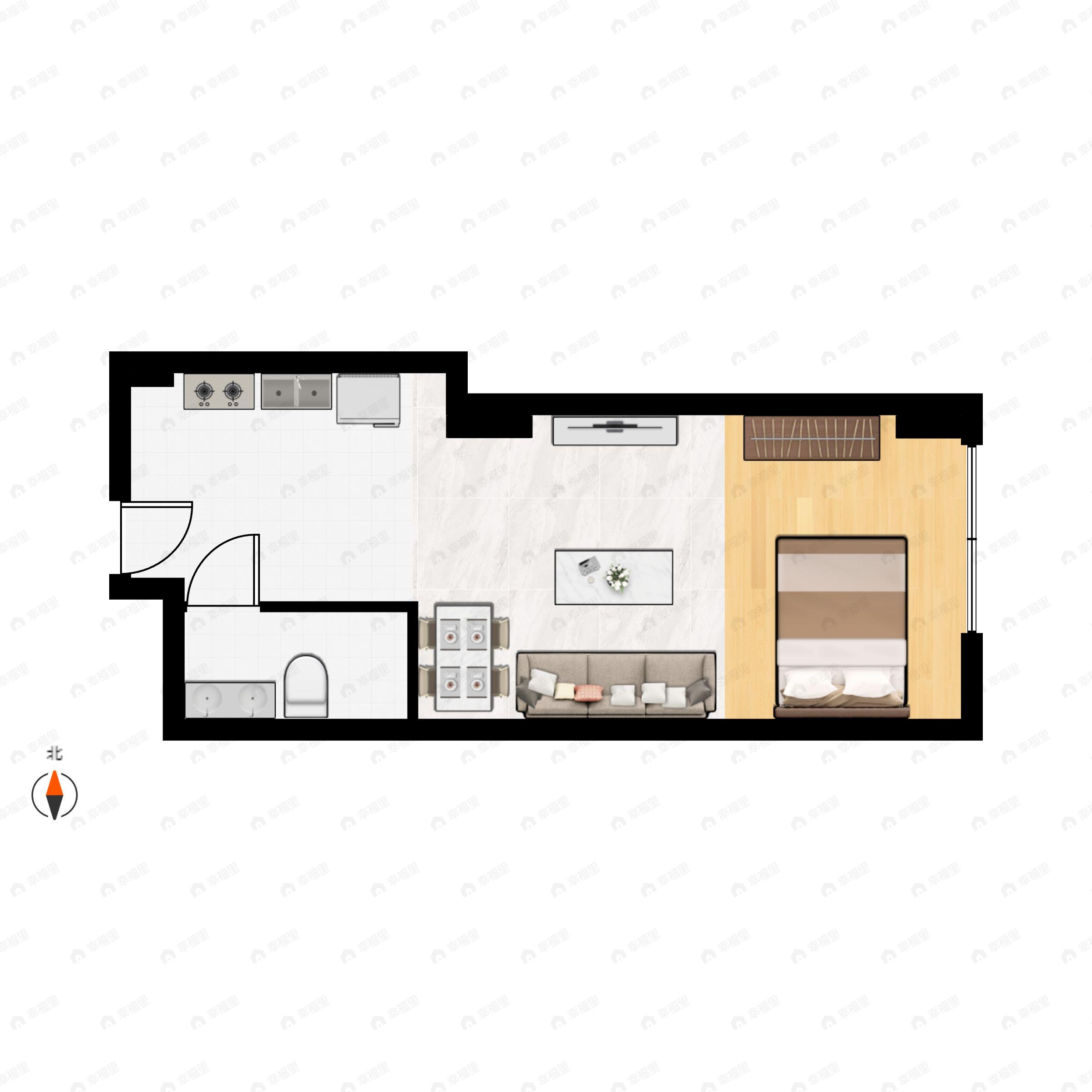 1室1厅1卫建面50m²东户型图