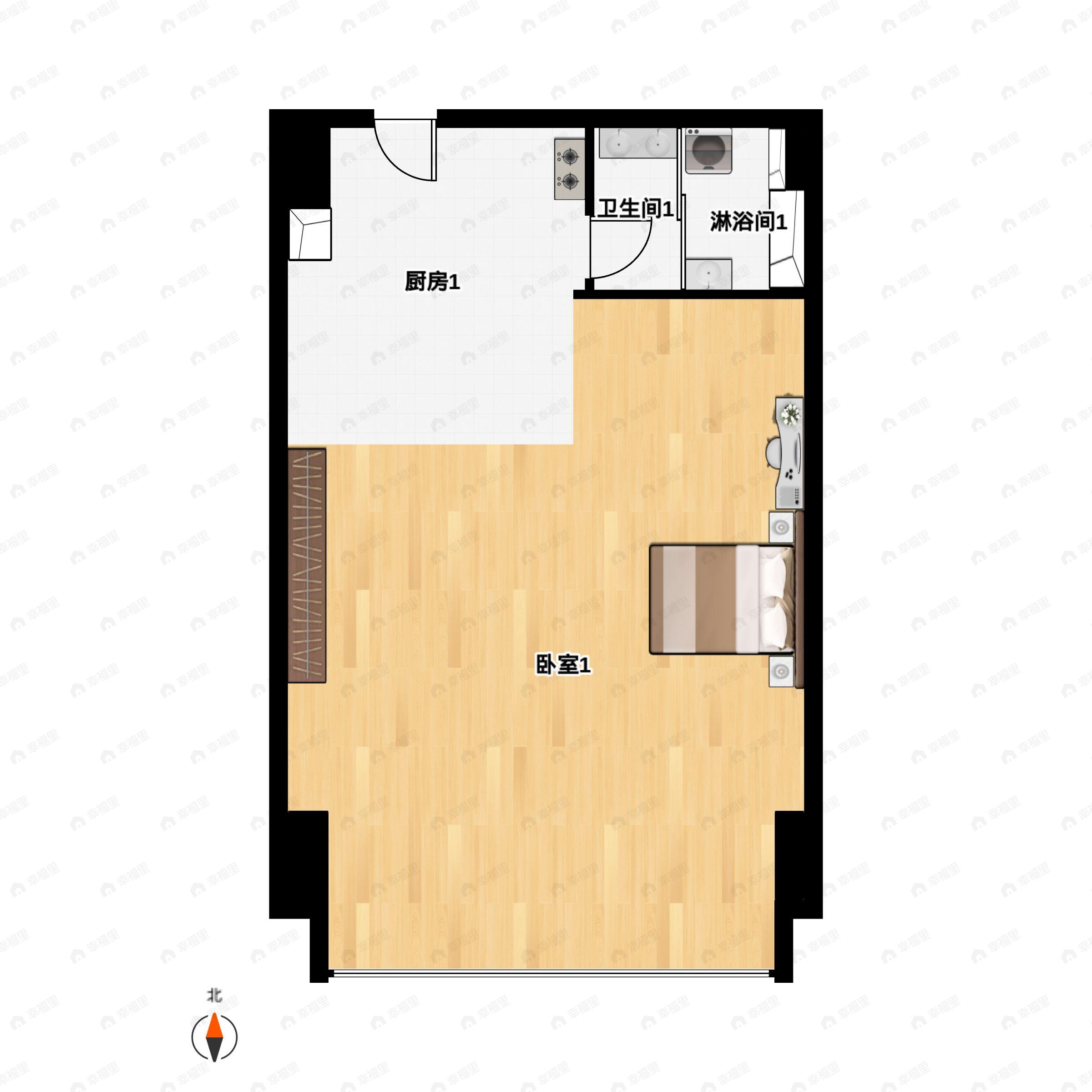 1室1厅1卫建面64平户型图
