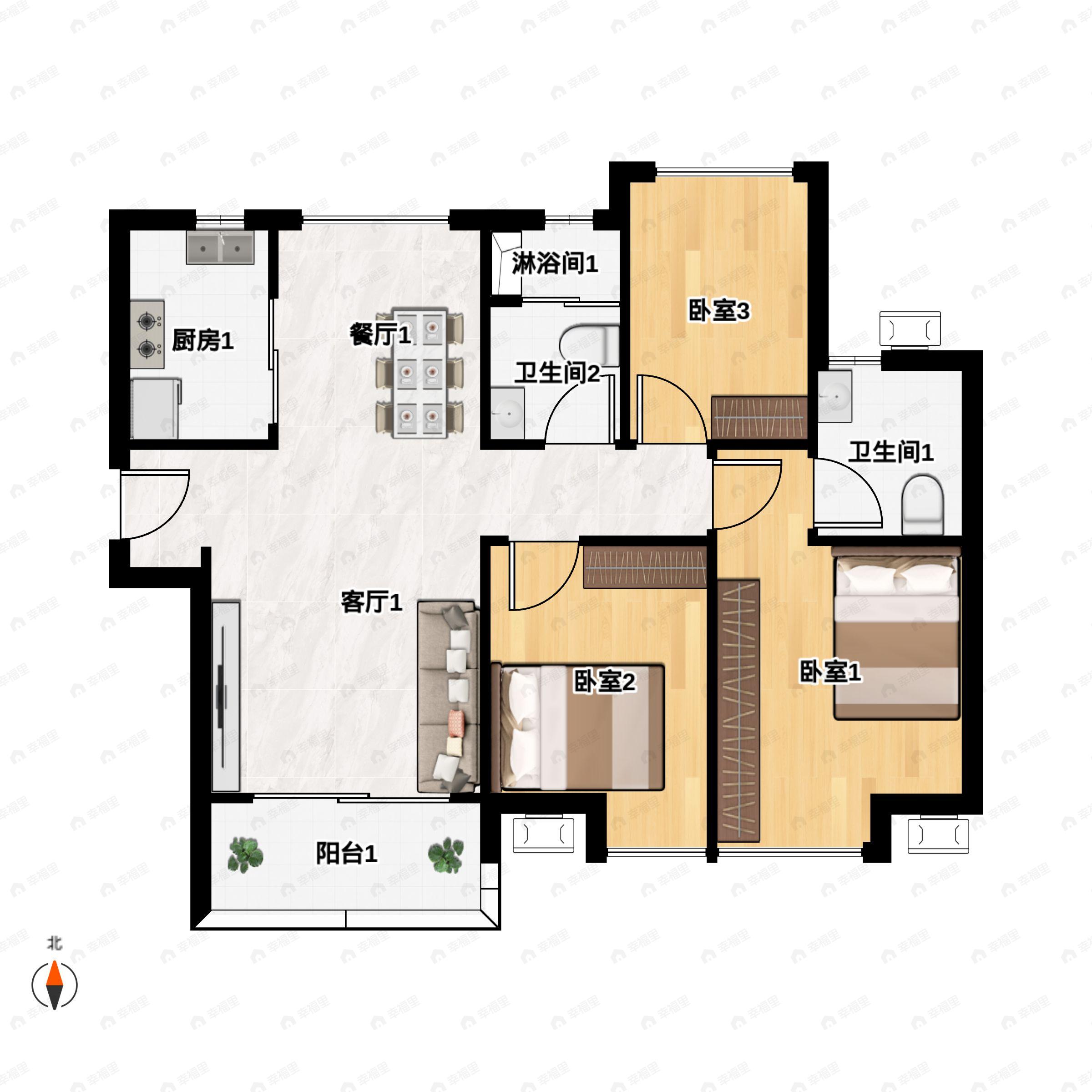 合景万景峰3室2厅2卫户型图