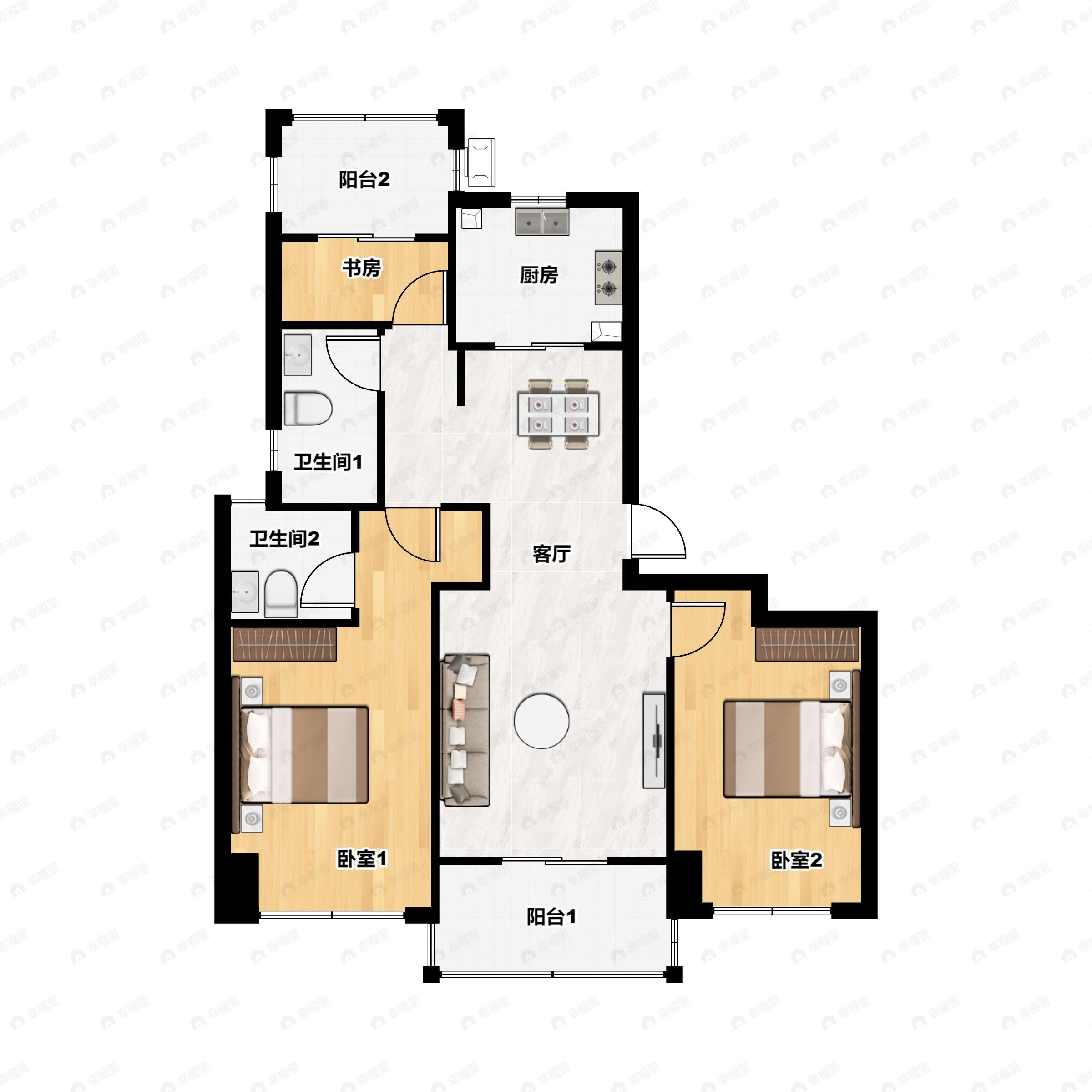 3室2厅2卫建面122平户型图
