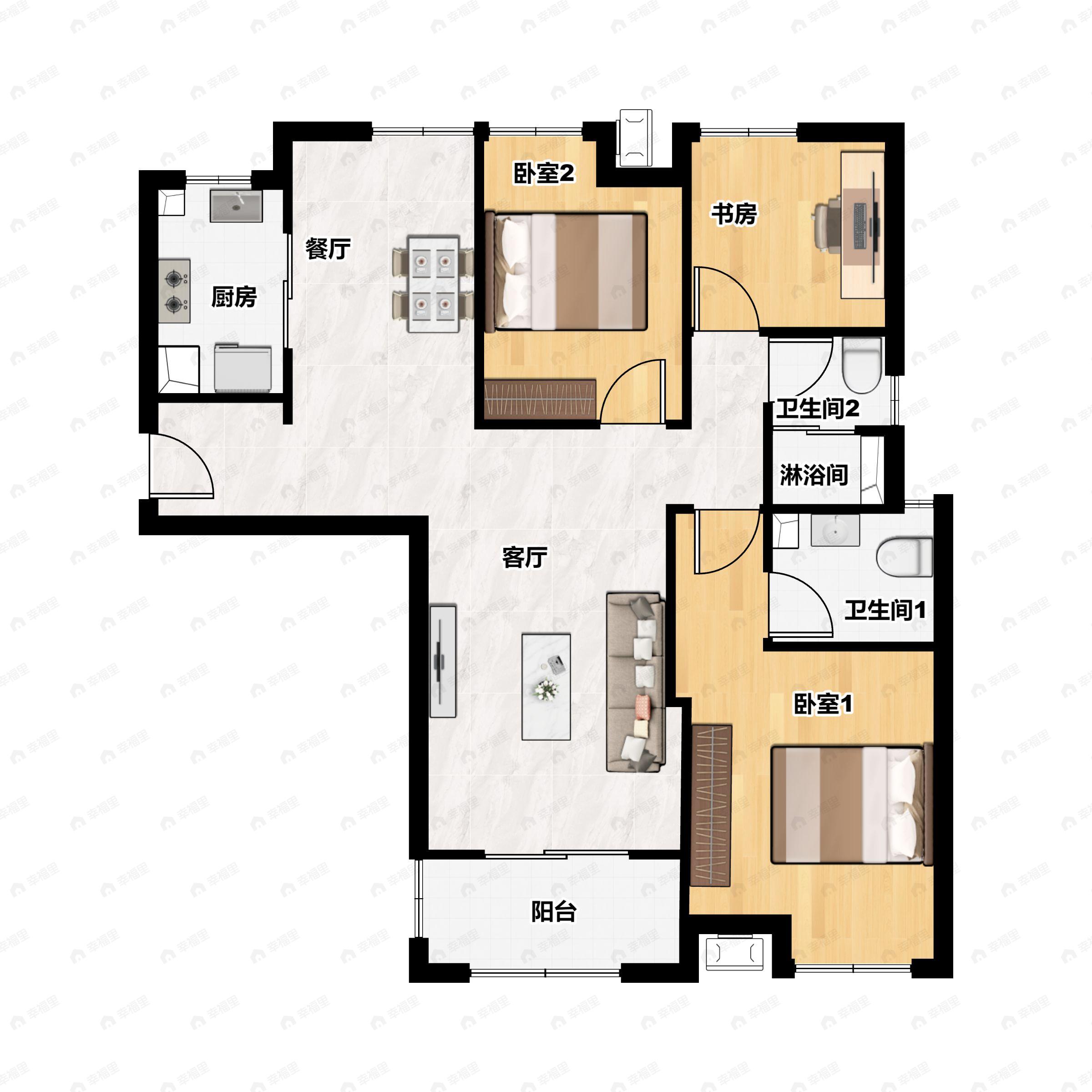 3室2厅2卫建面115平户型图