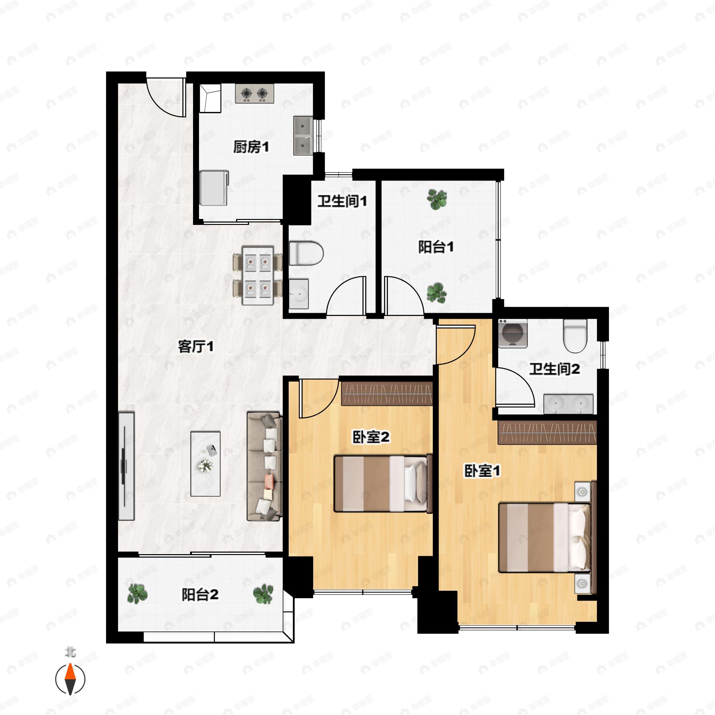 鹤山方圆云山诗意3室2厅2卫户型图