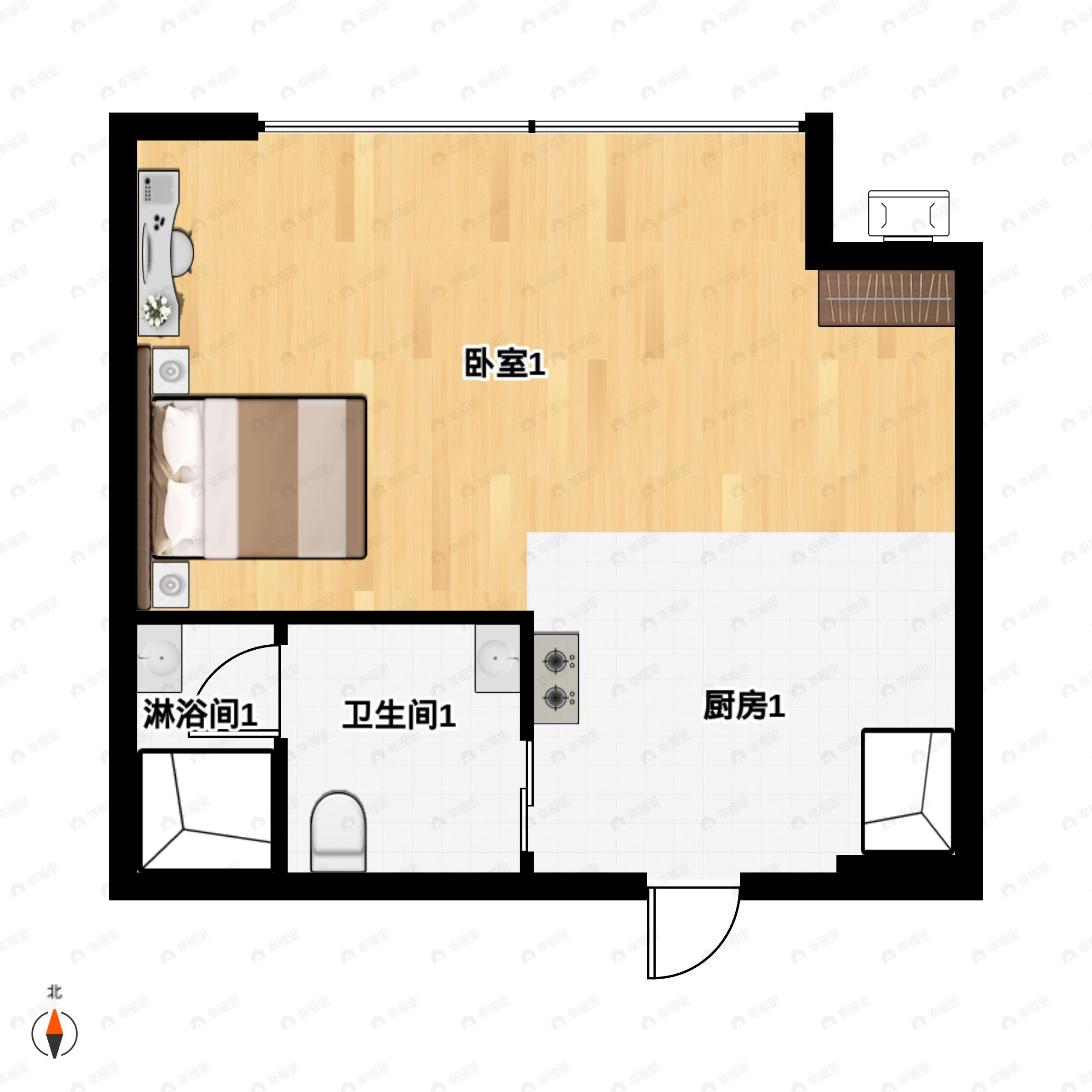 1室1厅1卫建面59平北户型图