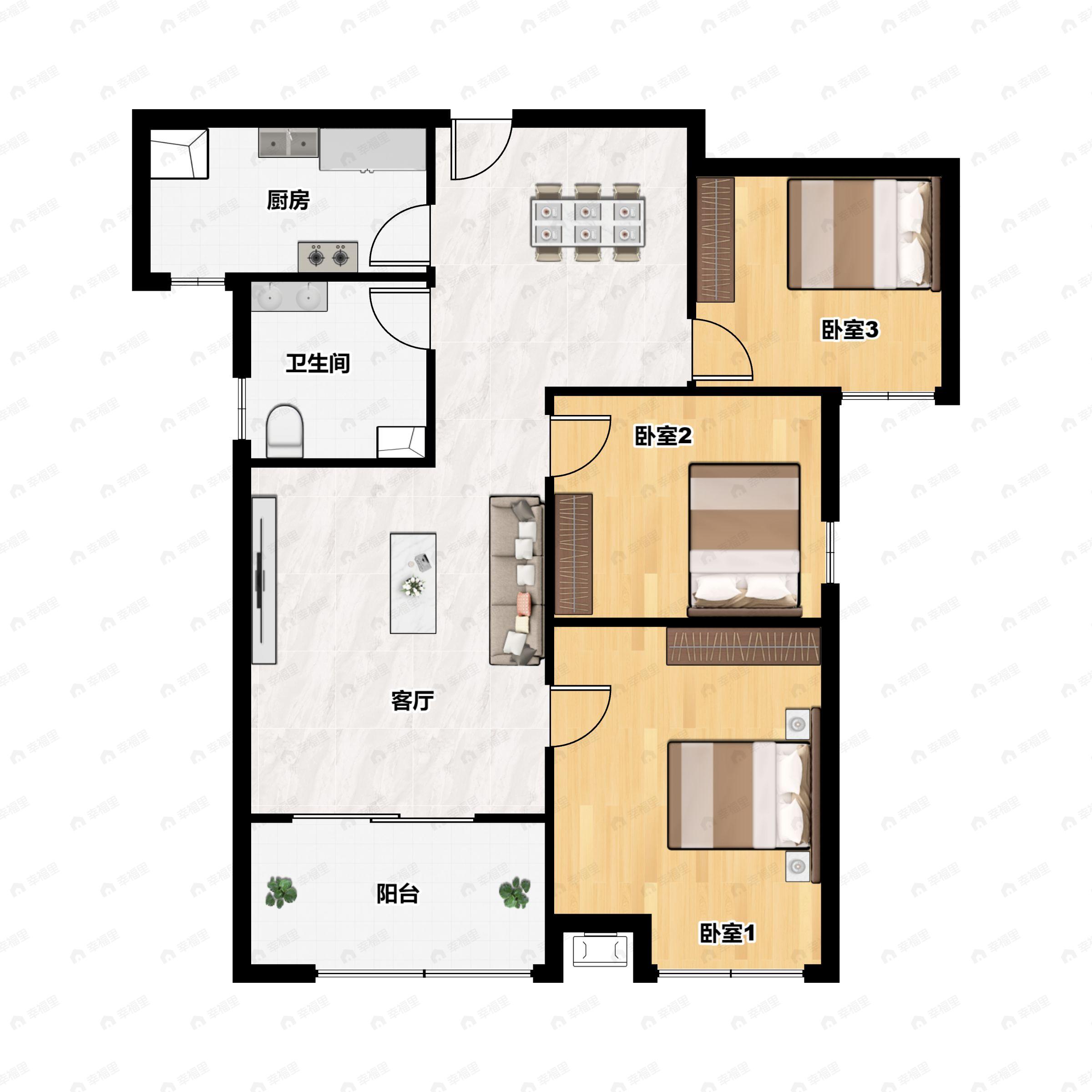 3室2厅1卫建面99平户型图