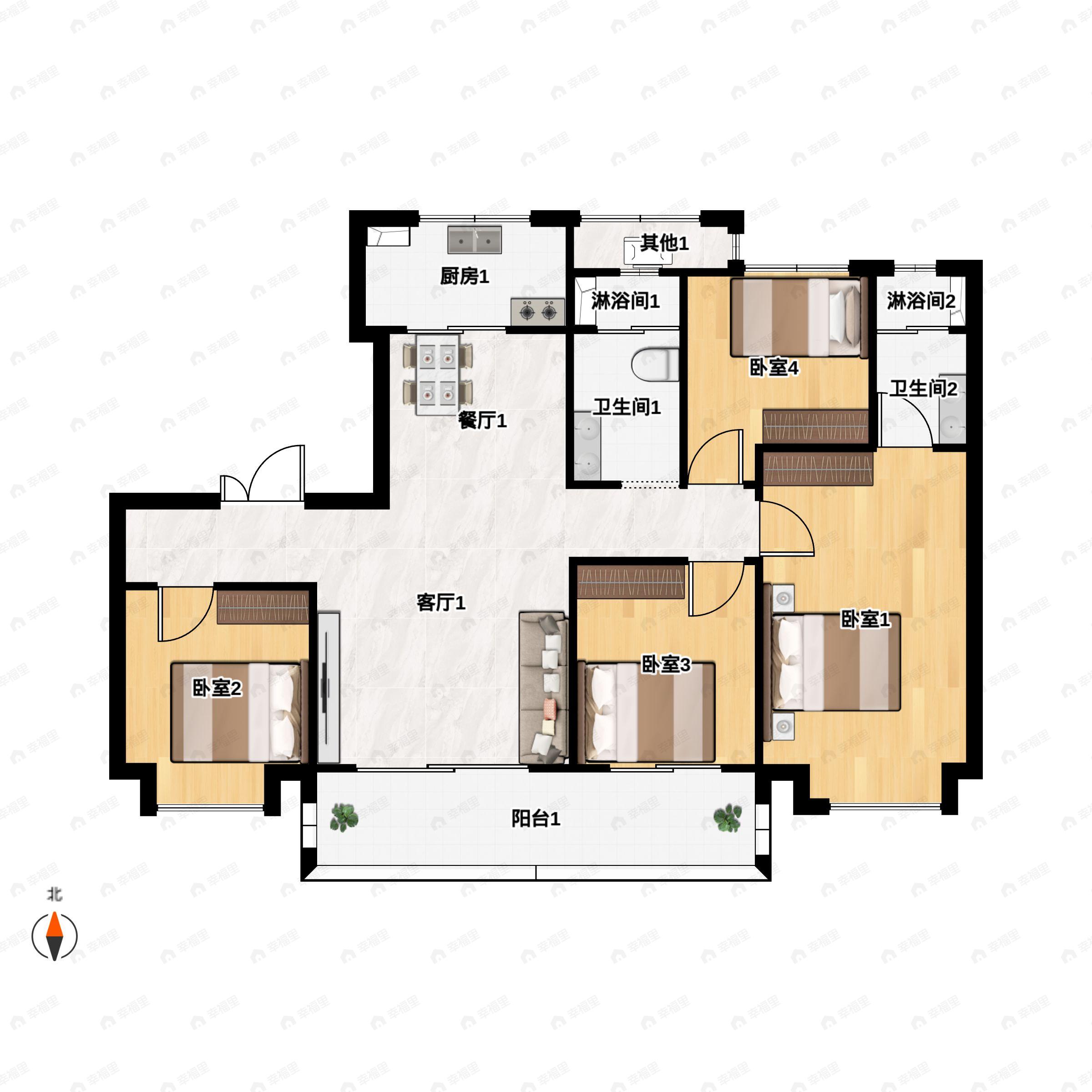 4室2厅2卫建面135平户型图