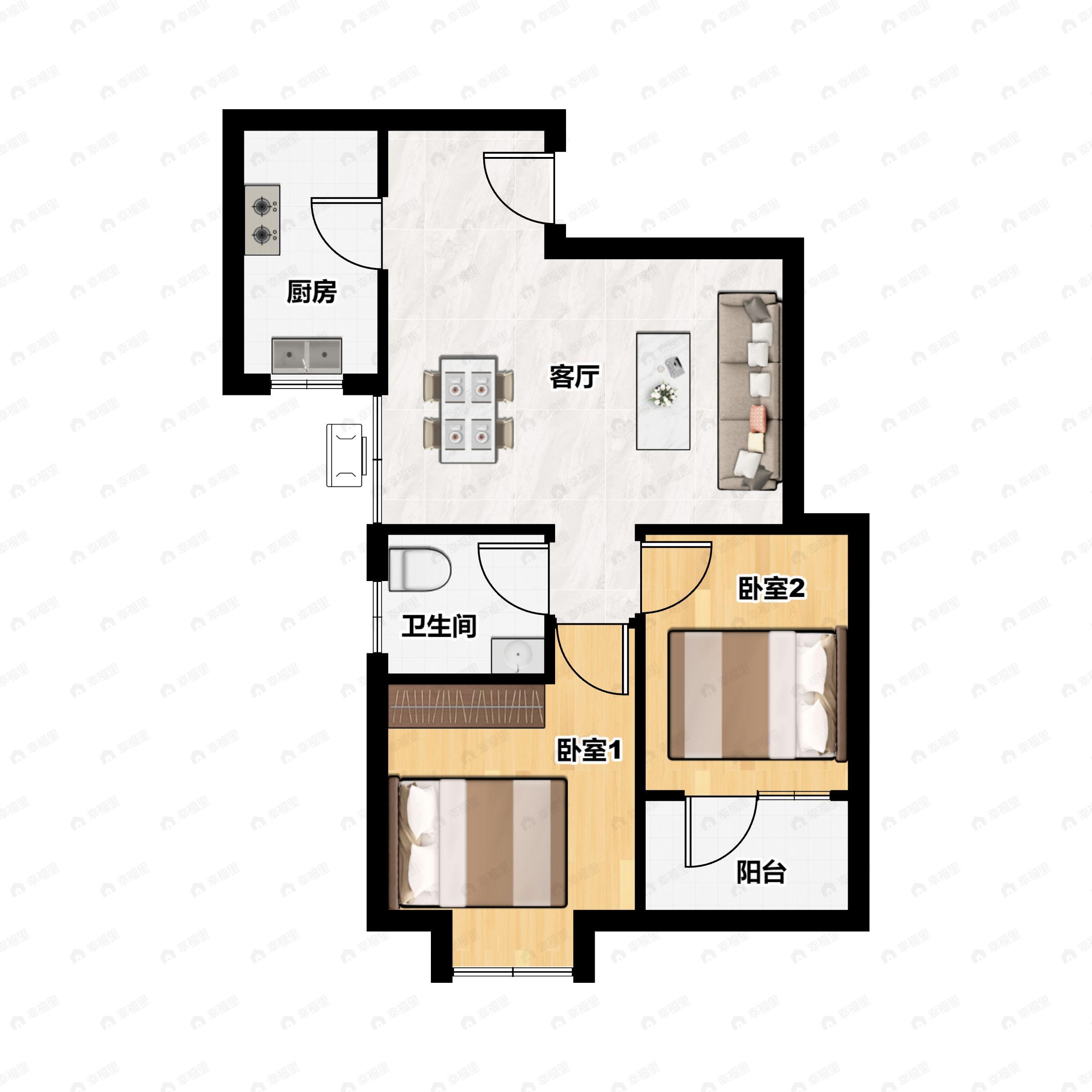 2室2厅1卫建面69平户型图