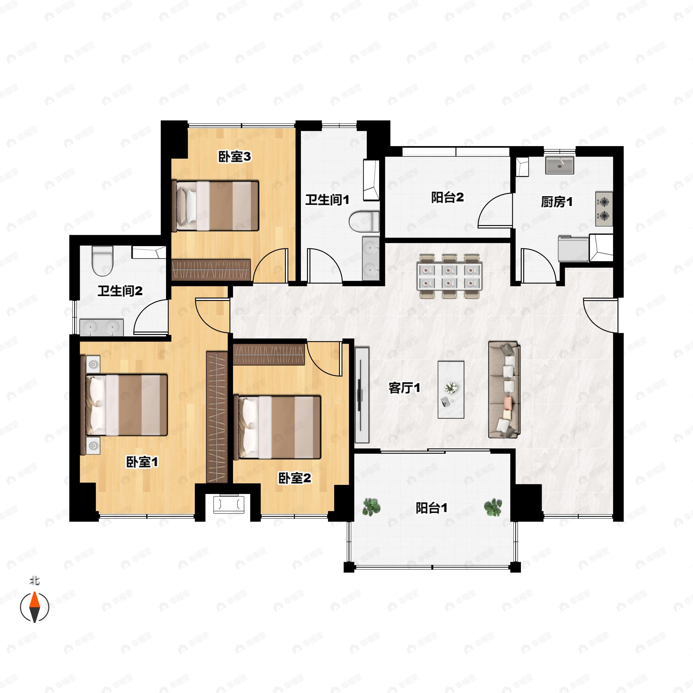 4室2厅2卫建面112平南户型图