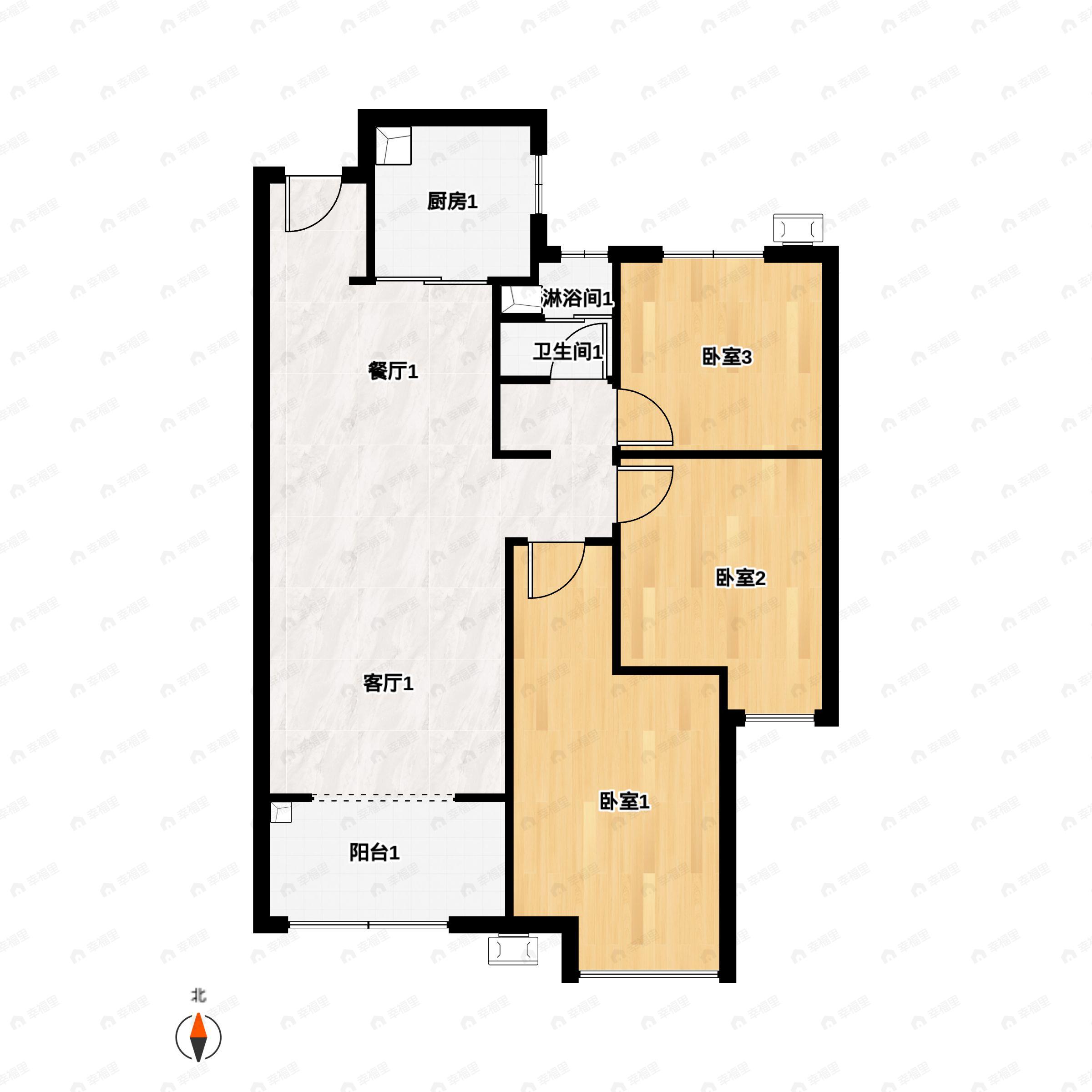 3室2厅1卫建面105平户型图