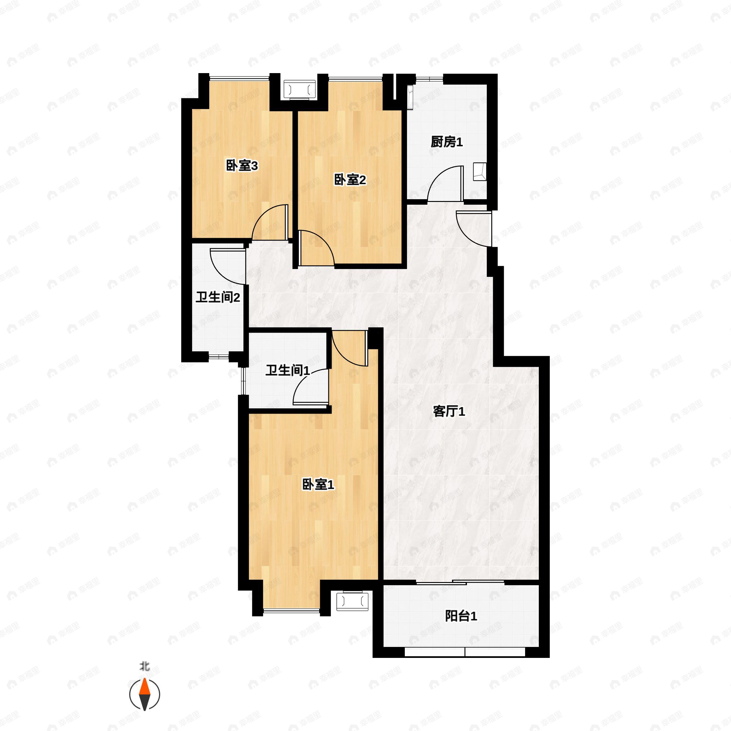 3室2厅2卫建面106m²户型图