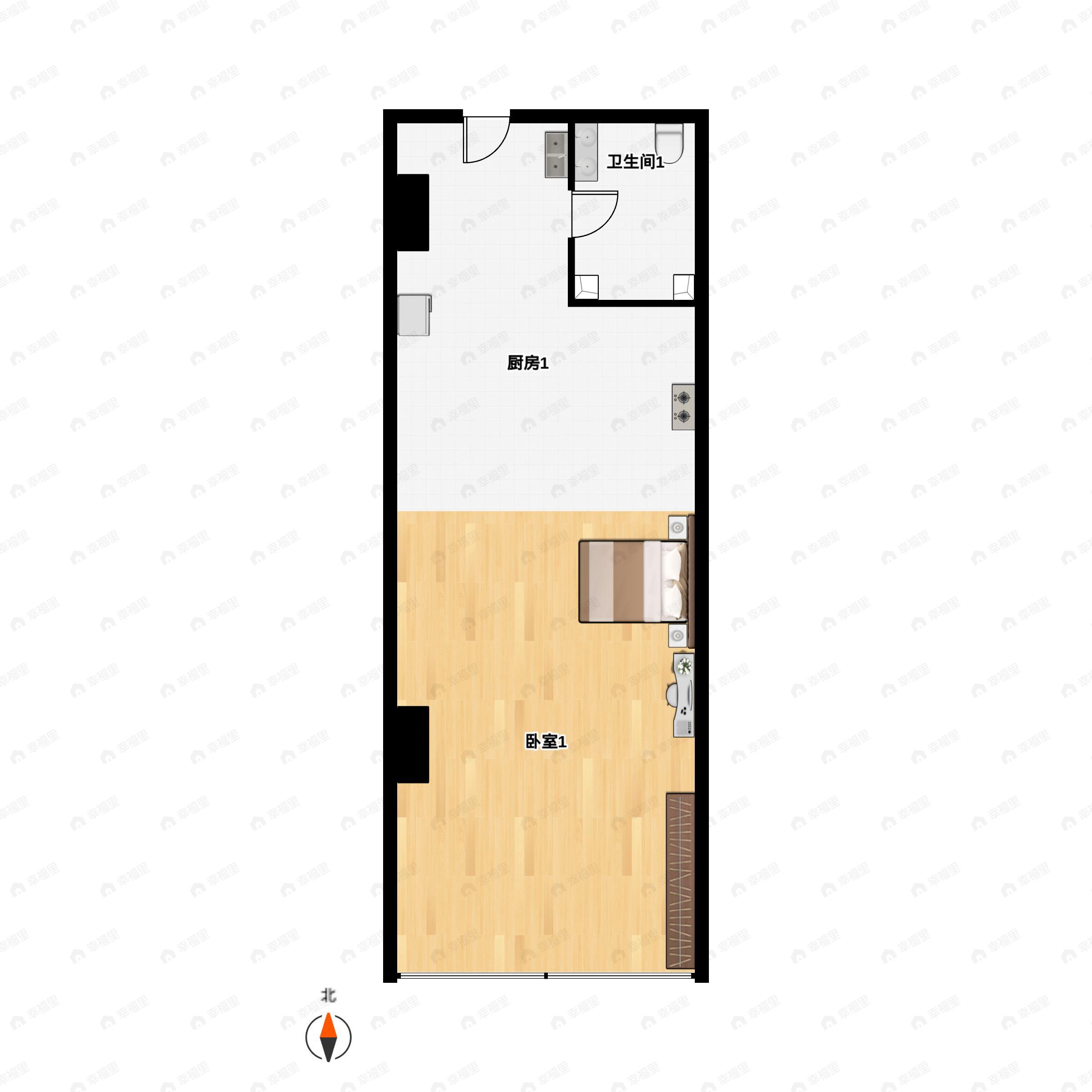 1室1厅1卫建面69平南户型图