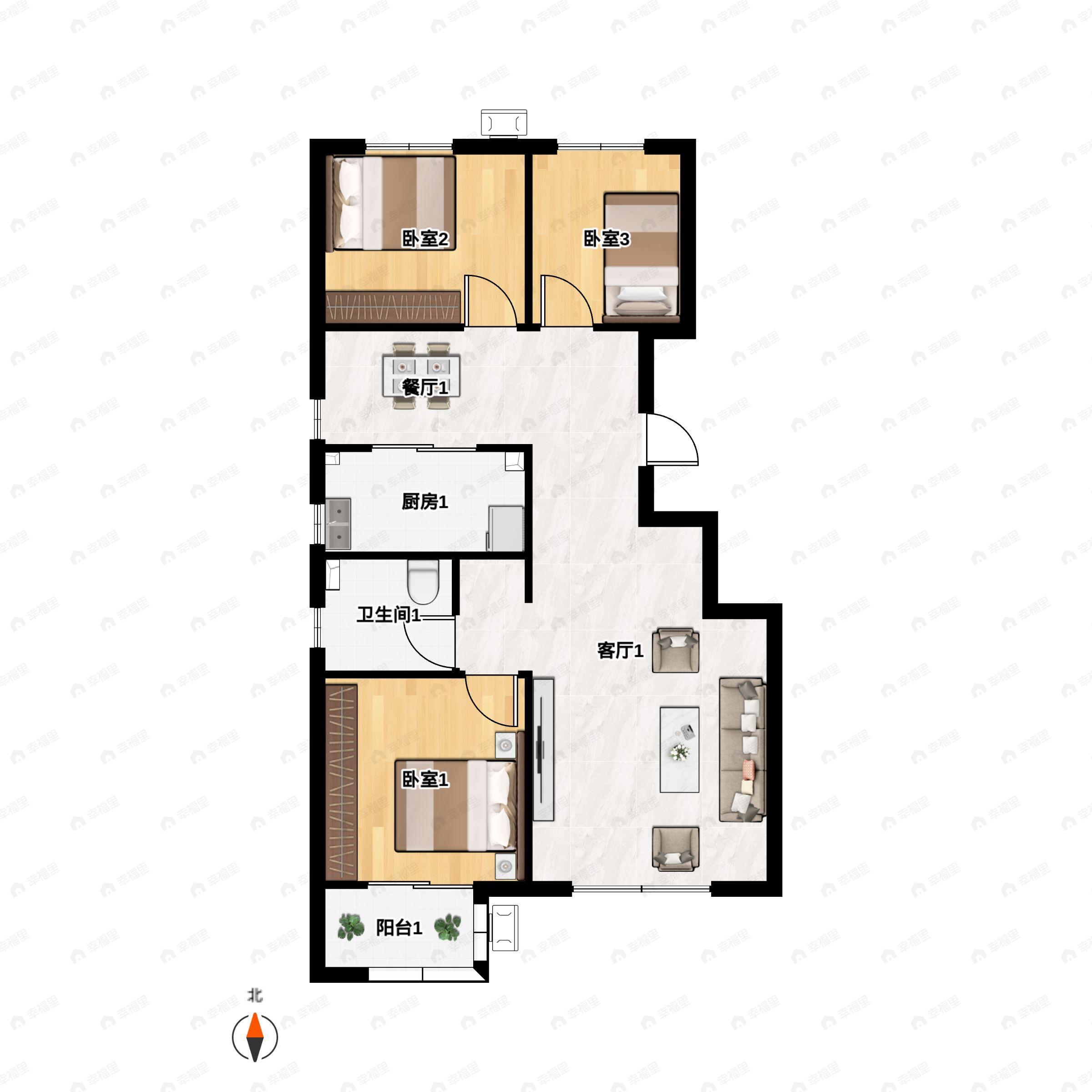 3室2厅2卫建面110平户型图