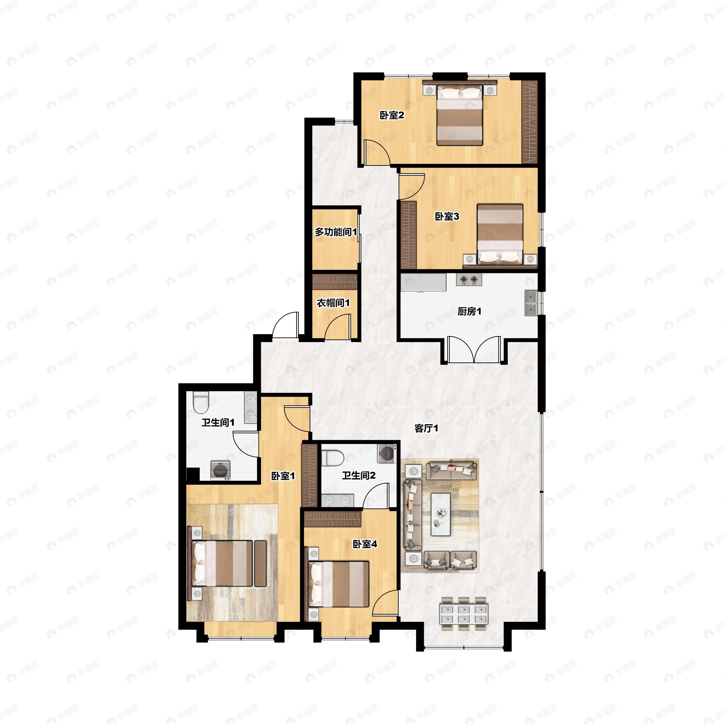 4室2厅3卫建面199平户型图