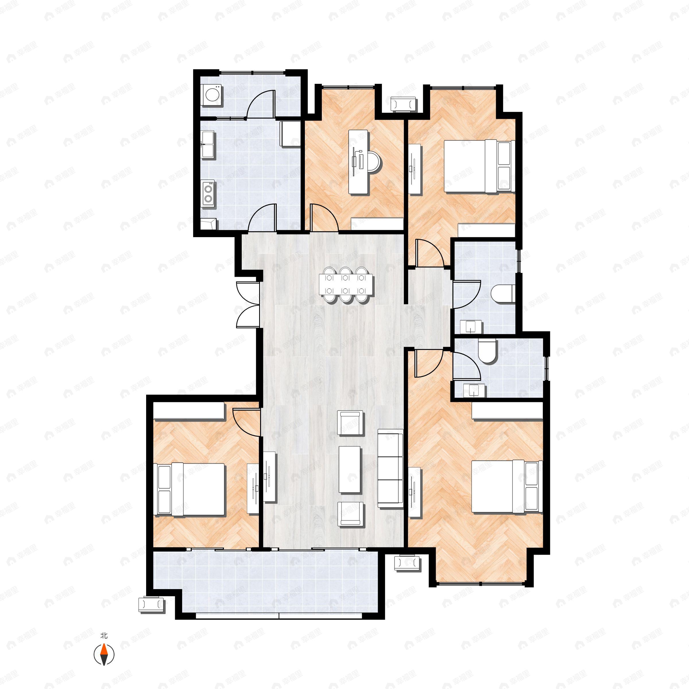 4室2厅2卫建面132平西北|东北户型图