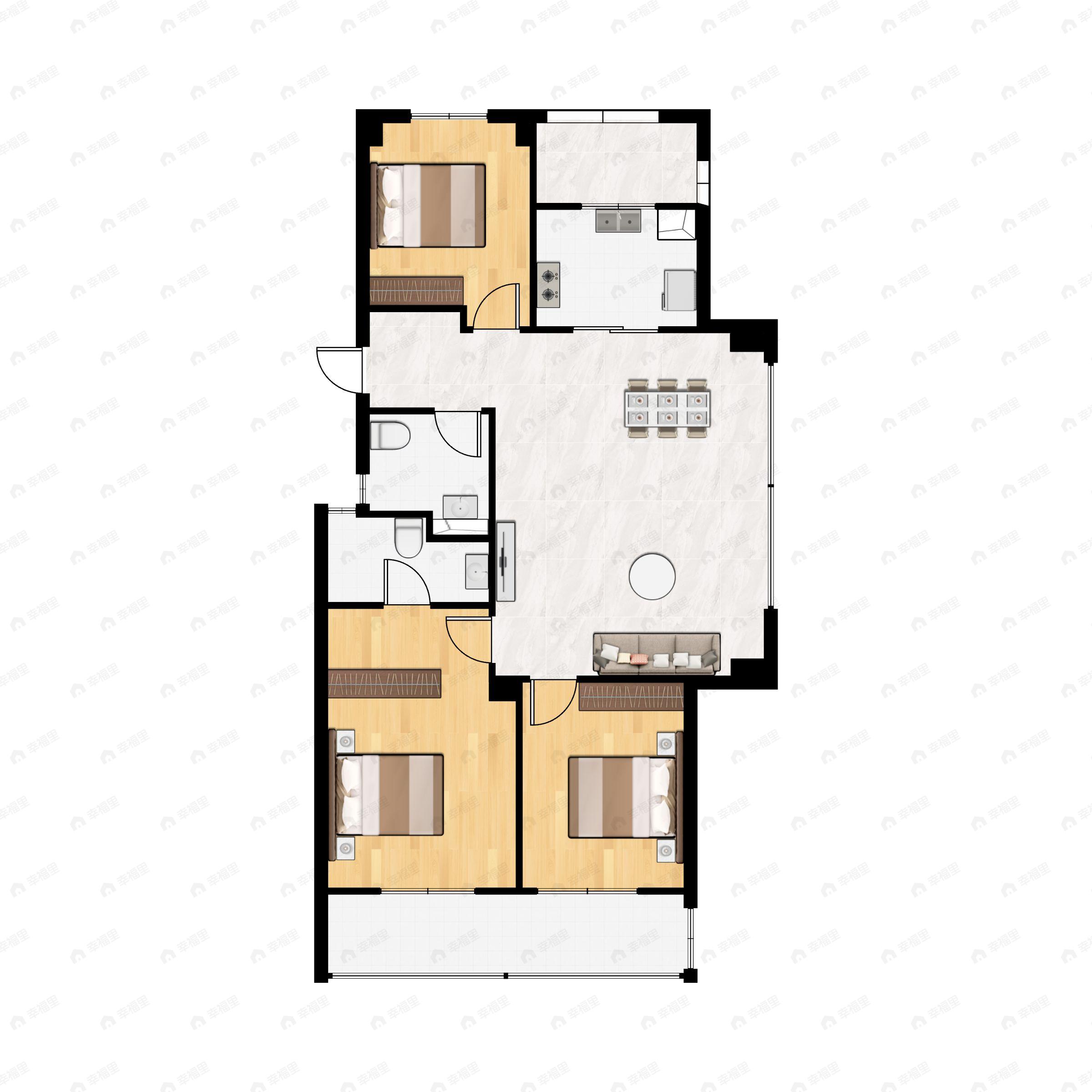 3室2厅2卫建面113m²南户型图