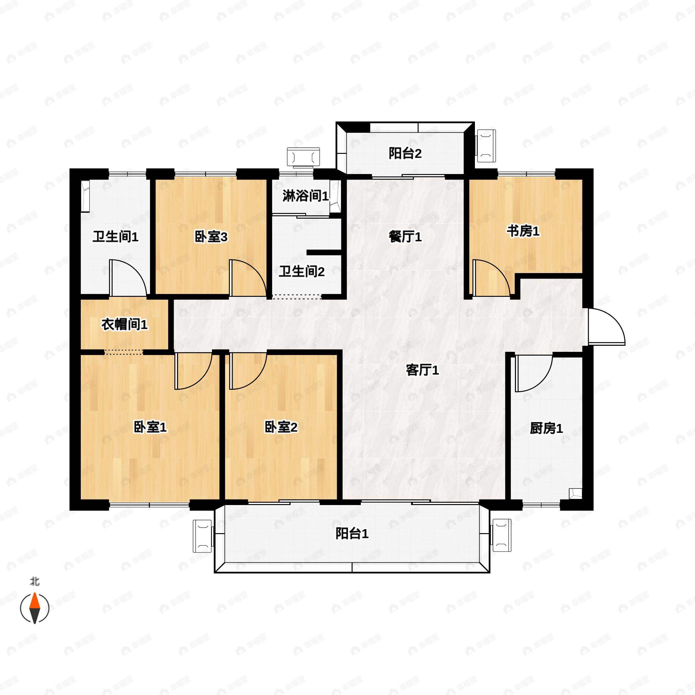 4室2厅2卫建面141平南户型图
