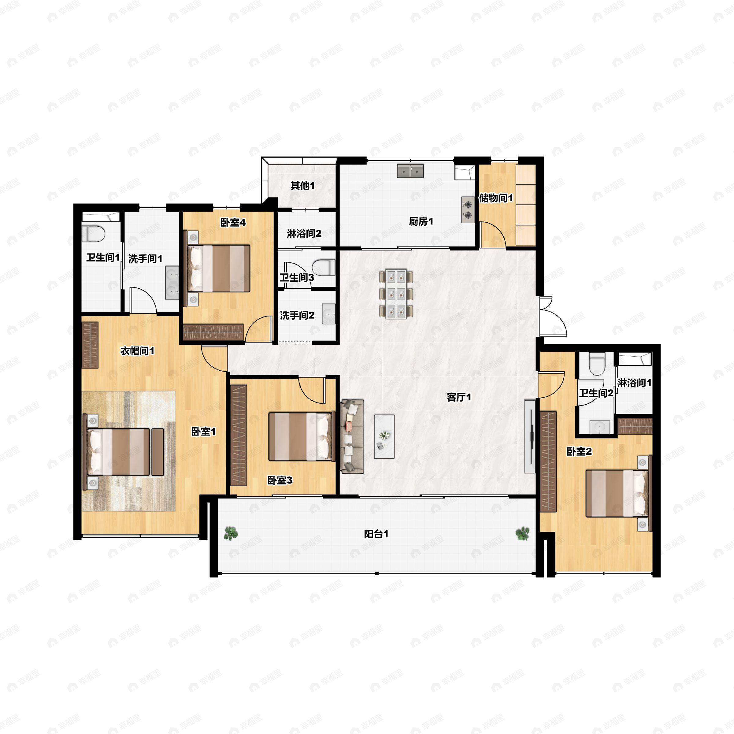 4室2厅3卫建面240平户型图