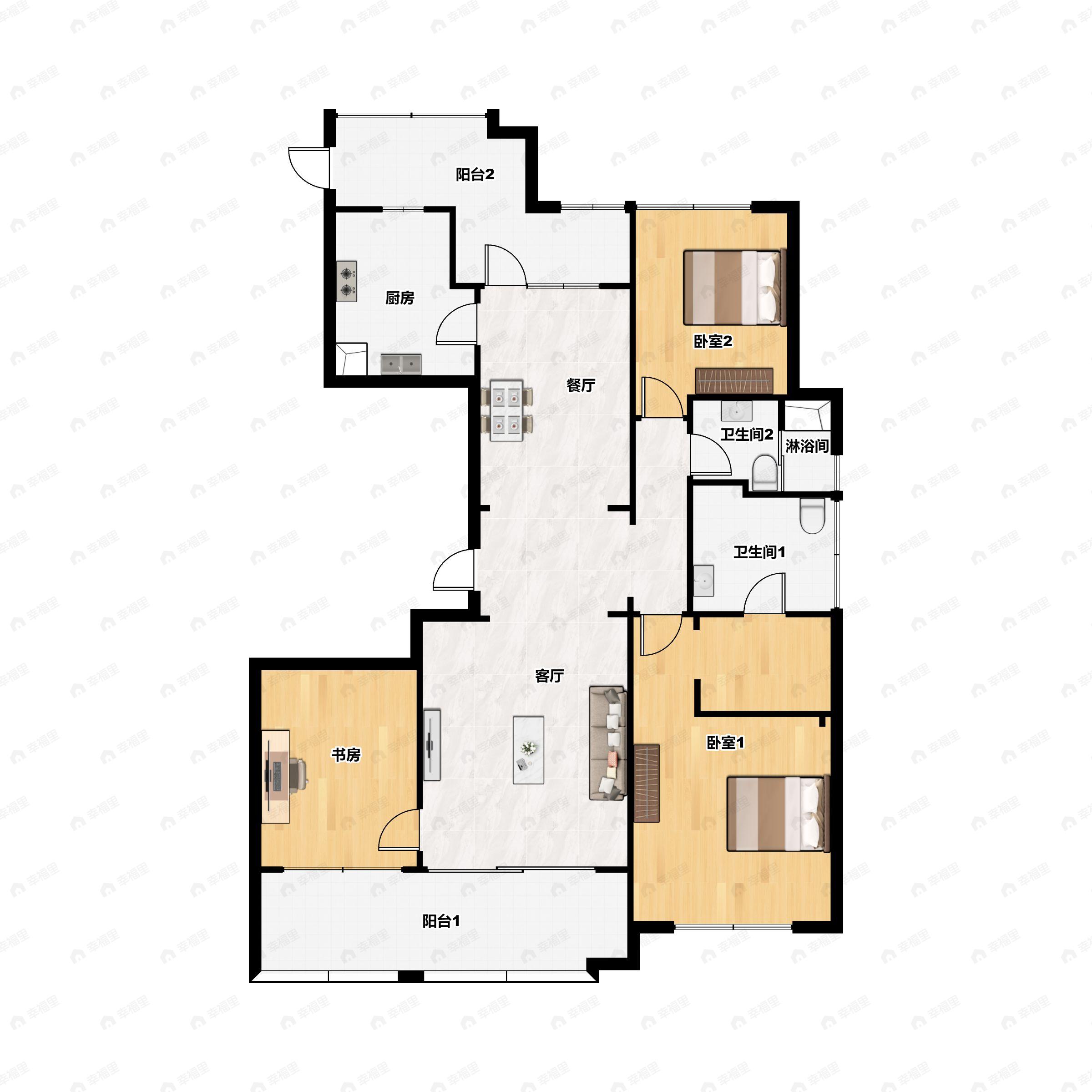 3室2厅2卫建面144平南户型图